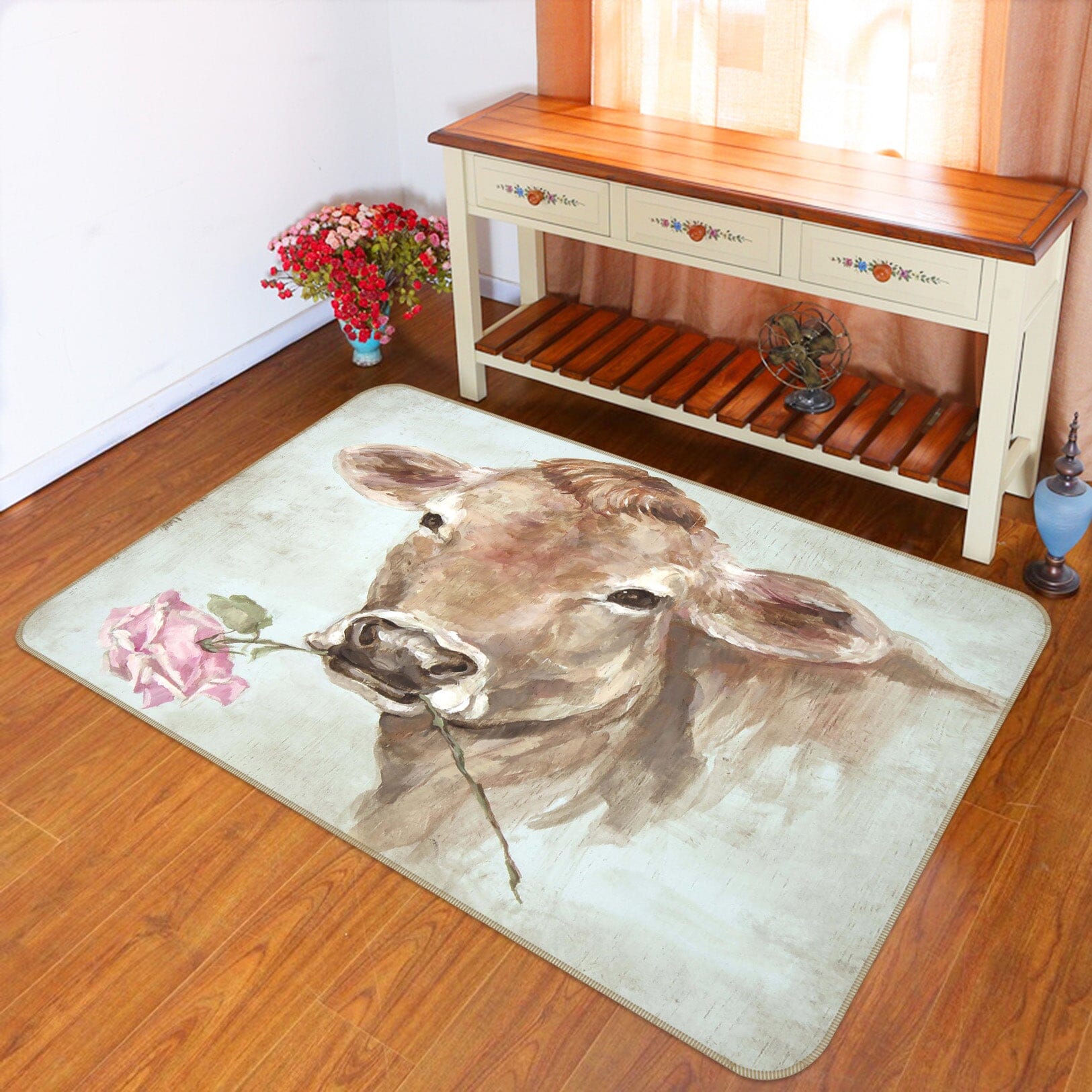 3D Cow Rose 1002 Debi Coules Rug Non Slip Rug Mat Mat AJ Creativity Home 