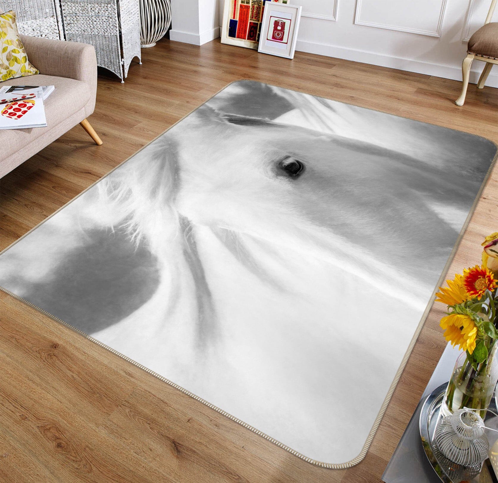 3D White Horse 1092 Marco Carmassi Rug Non Slip Rug Mat Mat AJ Creativity Home 