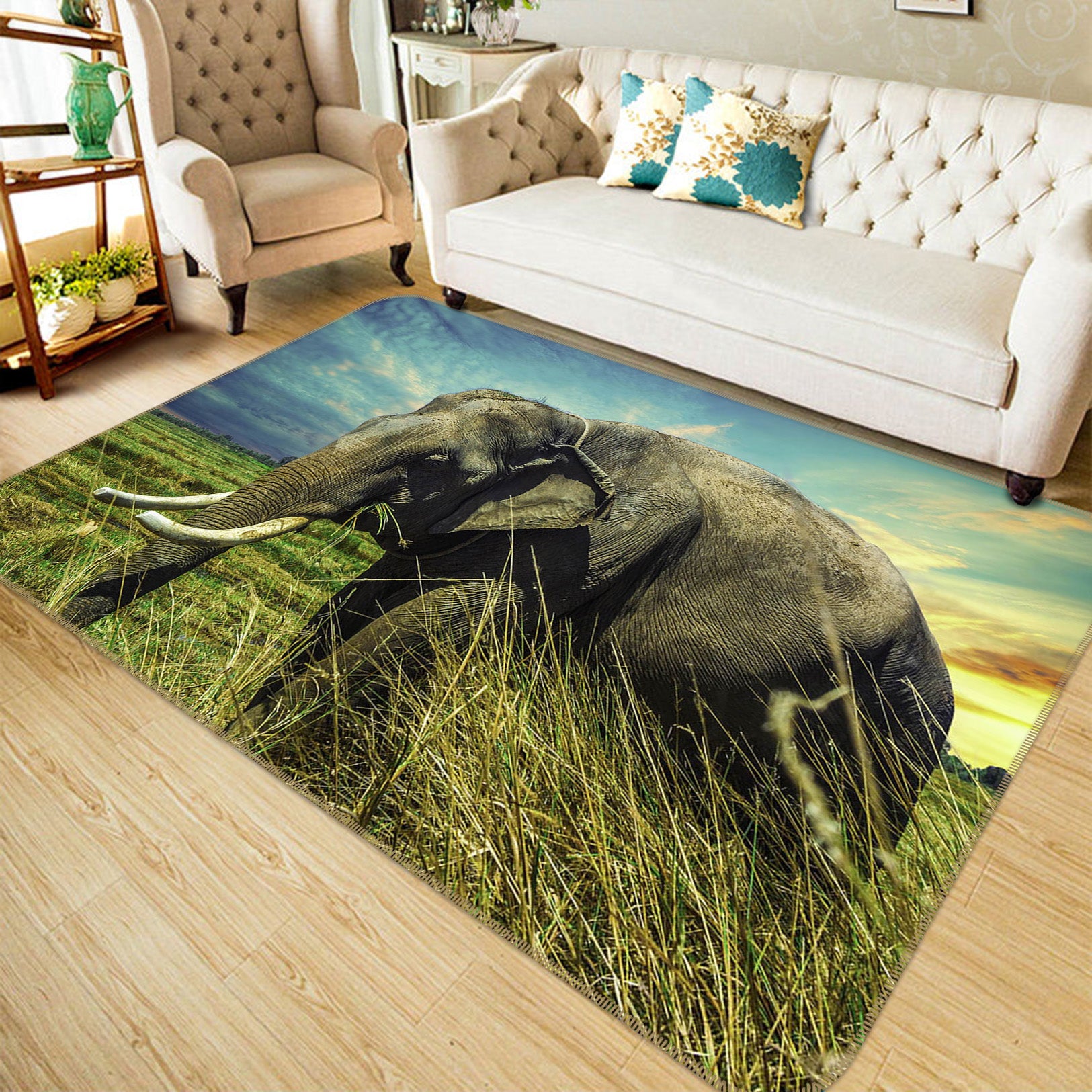 3D Elephant Grass 82094 Animal Non Slip Rug Mat