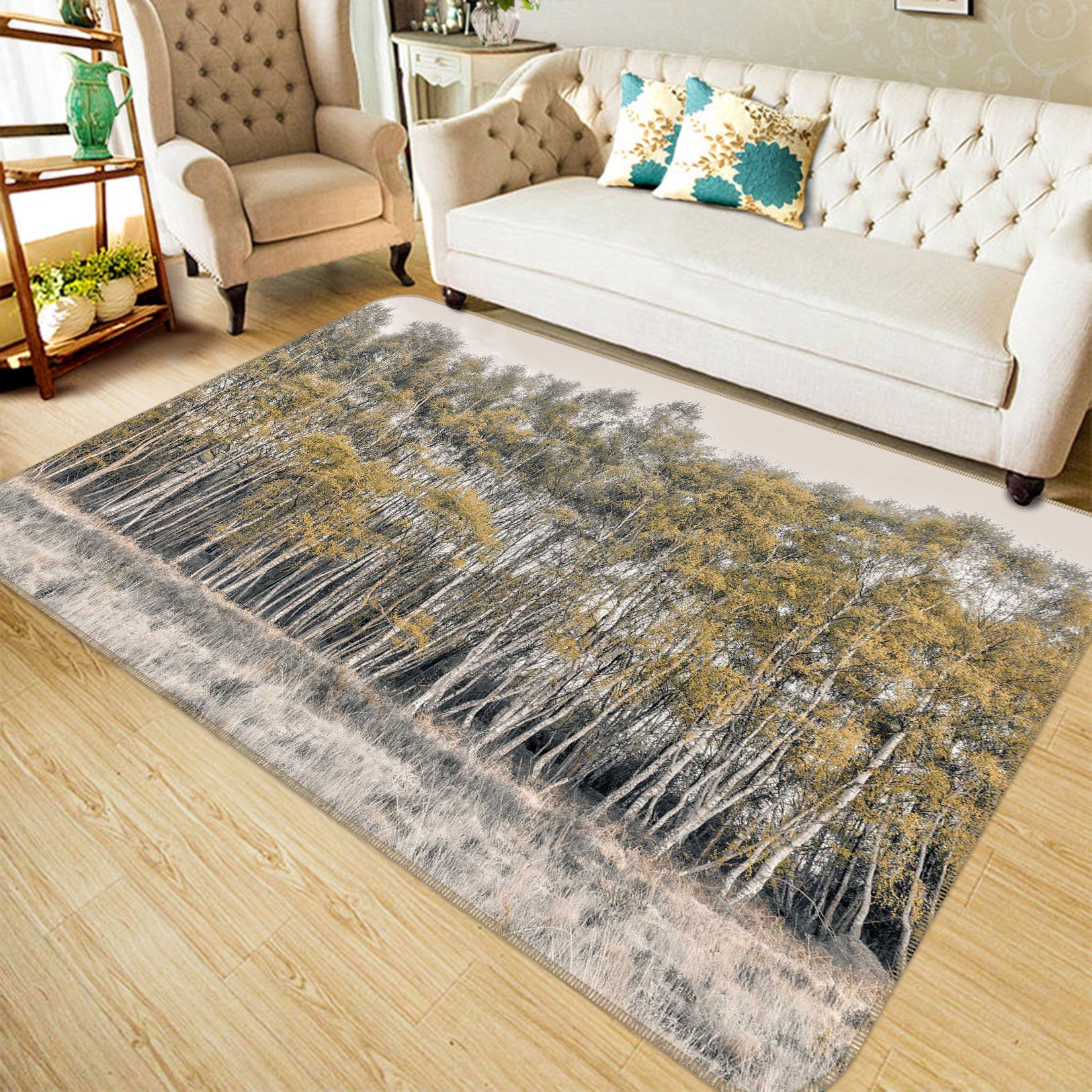 3D Yellow Forest 146 Assaf Frank Rug Non Slip Rug Mat