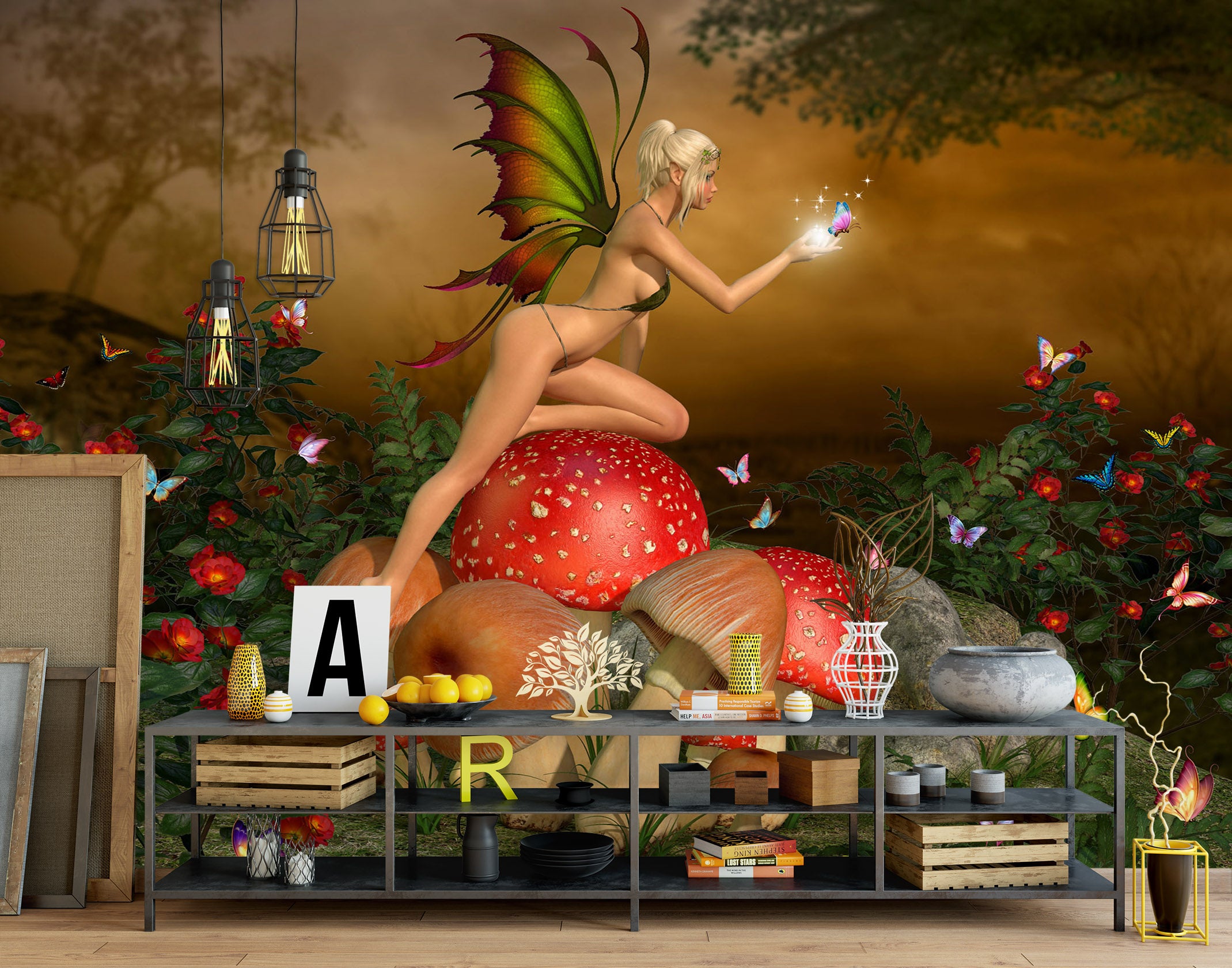 3D Butterfly Elf Fruit 58119 Wall Murals