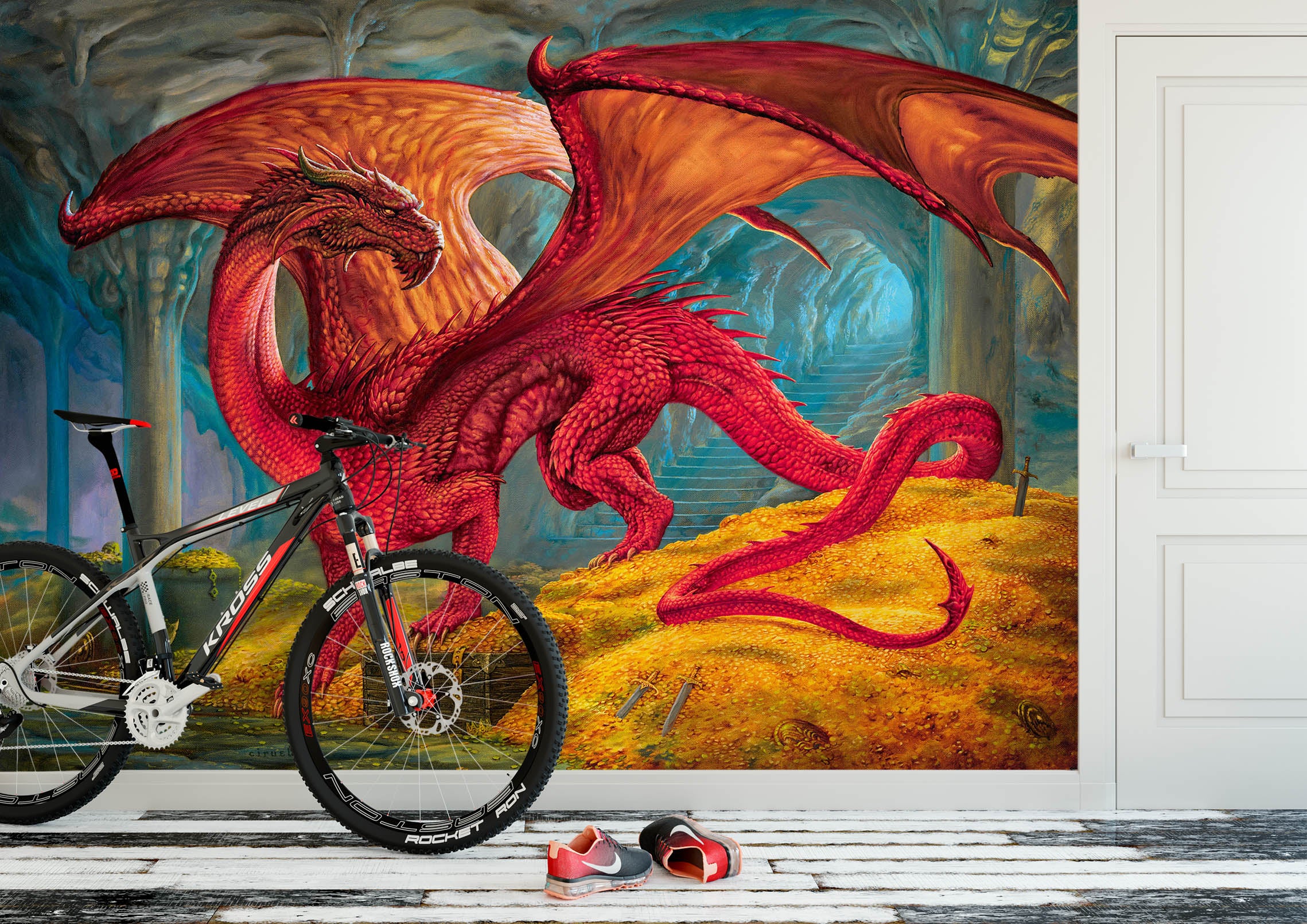 3D Hole Red Dragon 7079 Ciruelo Wall Mural Wall Murals