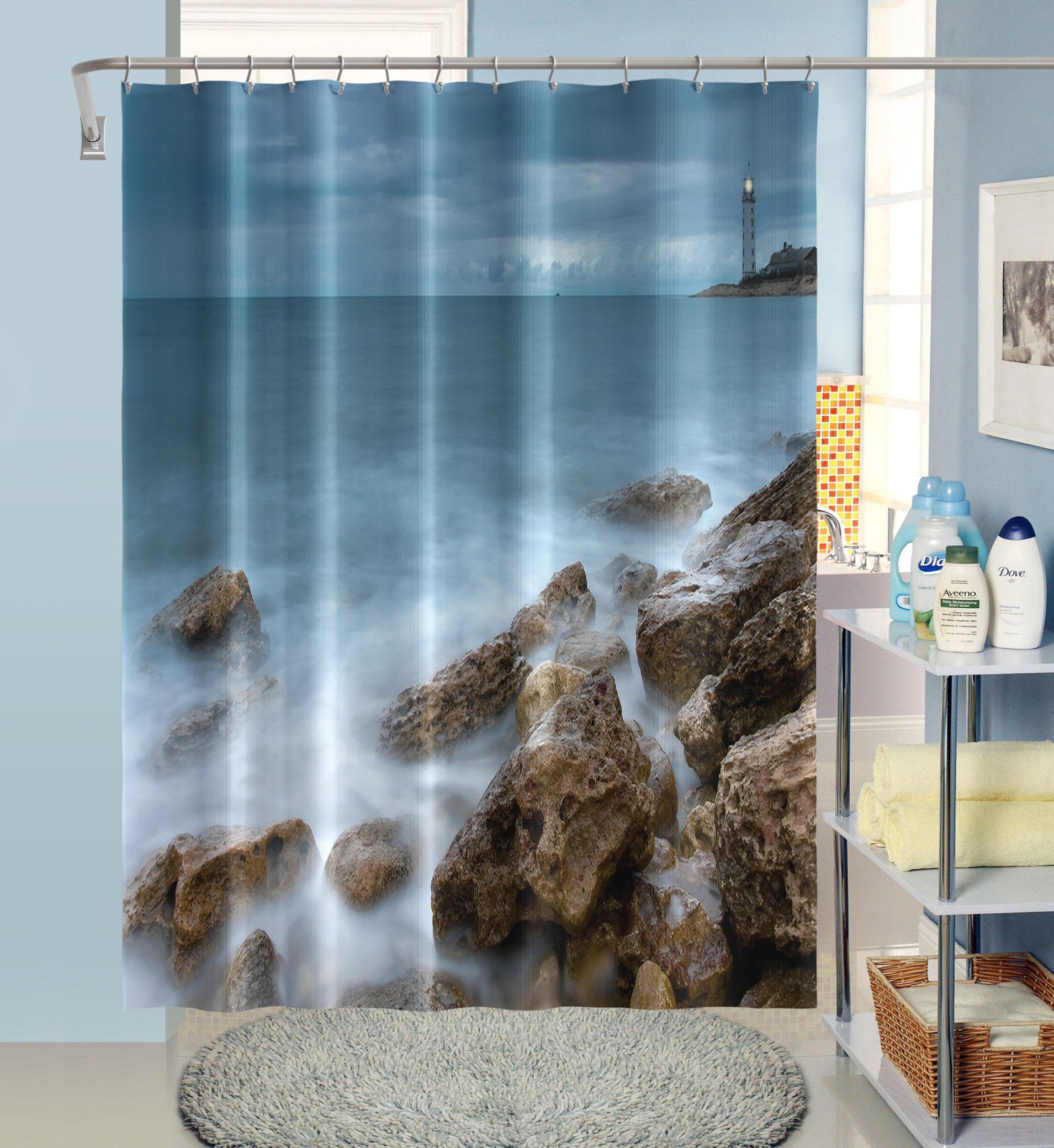 3D Seaside Stone 013 Shower Curtain 3D Shower Curtain AJ Creativity Home 