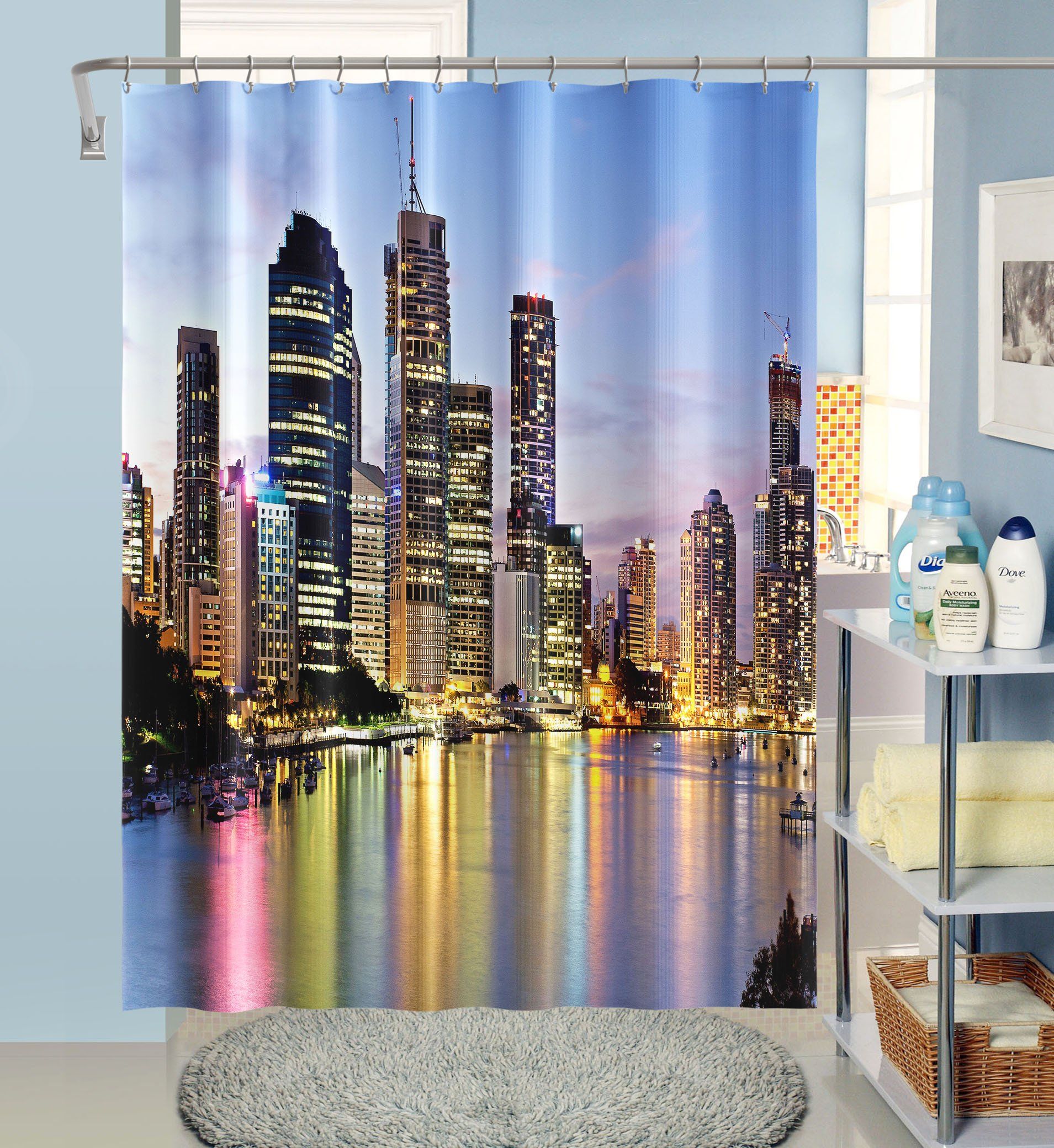 3D Night Building 004 Shower Curtain 3D Shower Curtain AJ Creativity Home 