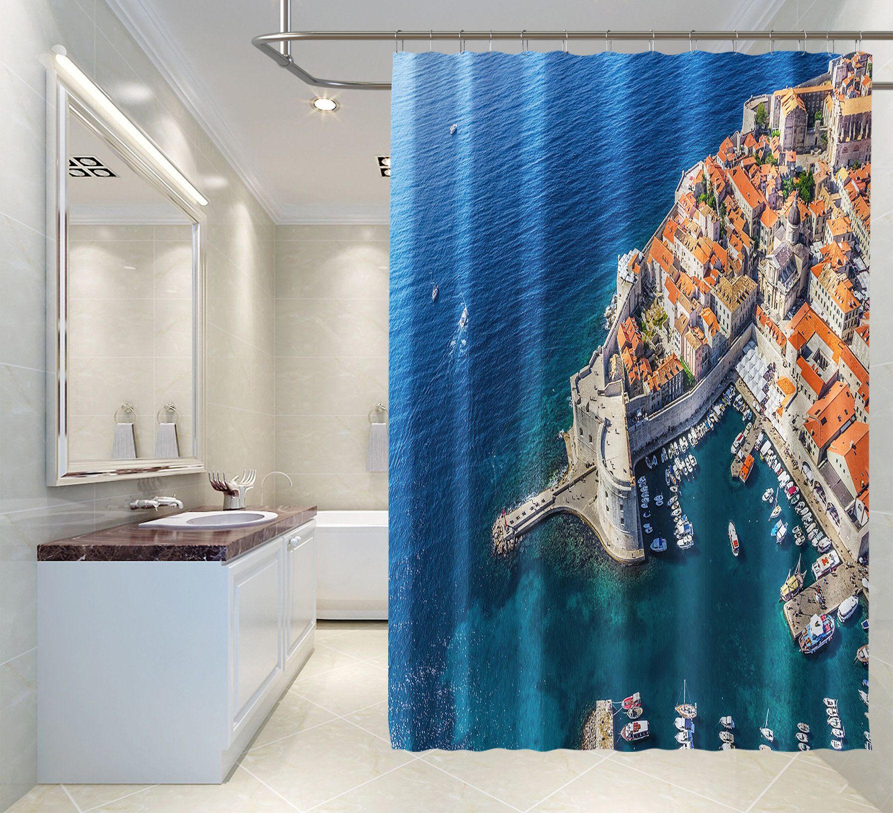 3D Seawater Small Town 050 Shower Curtain 3D Shower Curtain AJ Creativity Home 