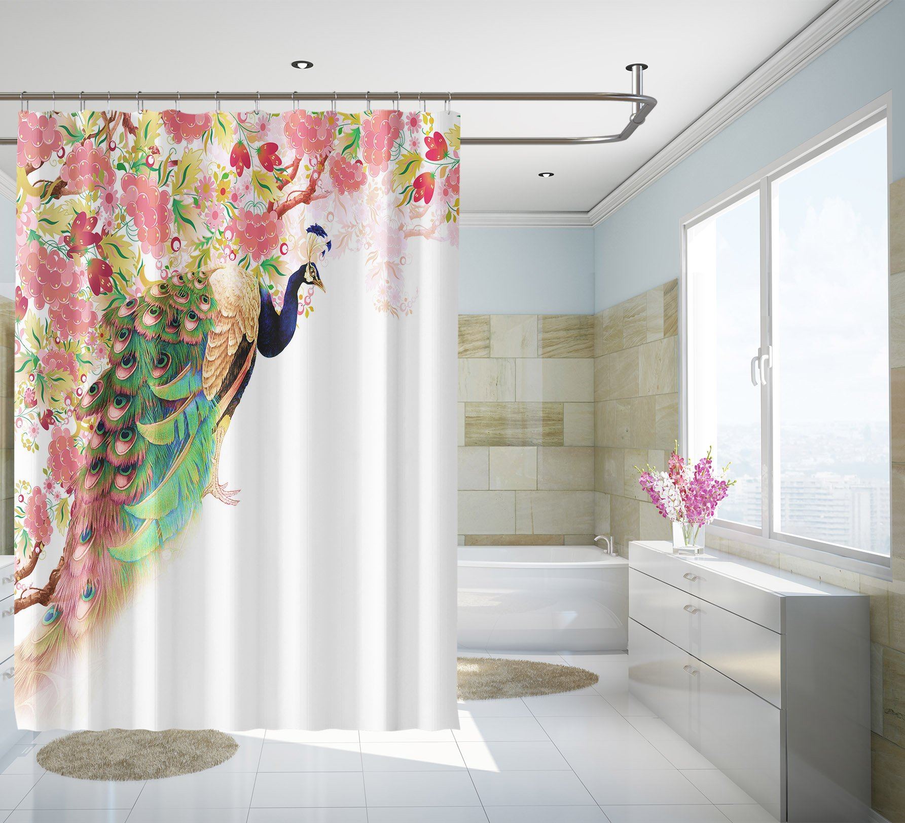 3D Peacock Grapes 055 Shower Curtain 3D Shower Curtain AJ Creativity Home 