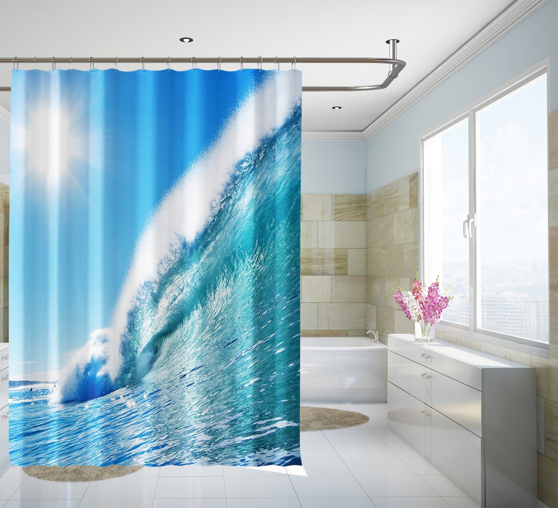 3D Sun Surging Waves 073 Shower Curtain 3D Shower Curtain AJ Creativity Home 