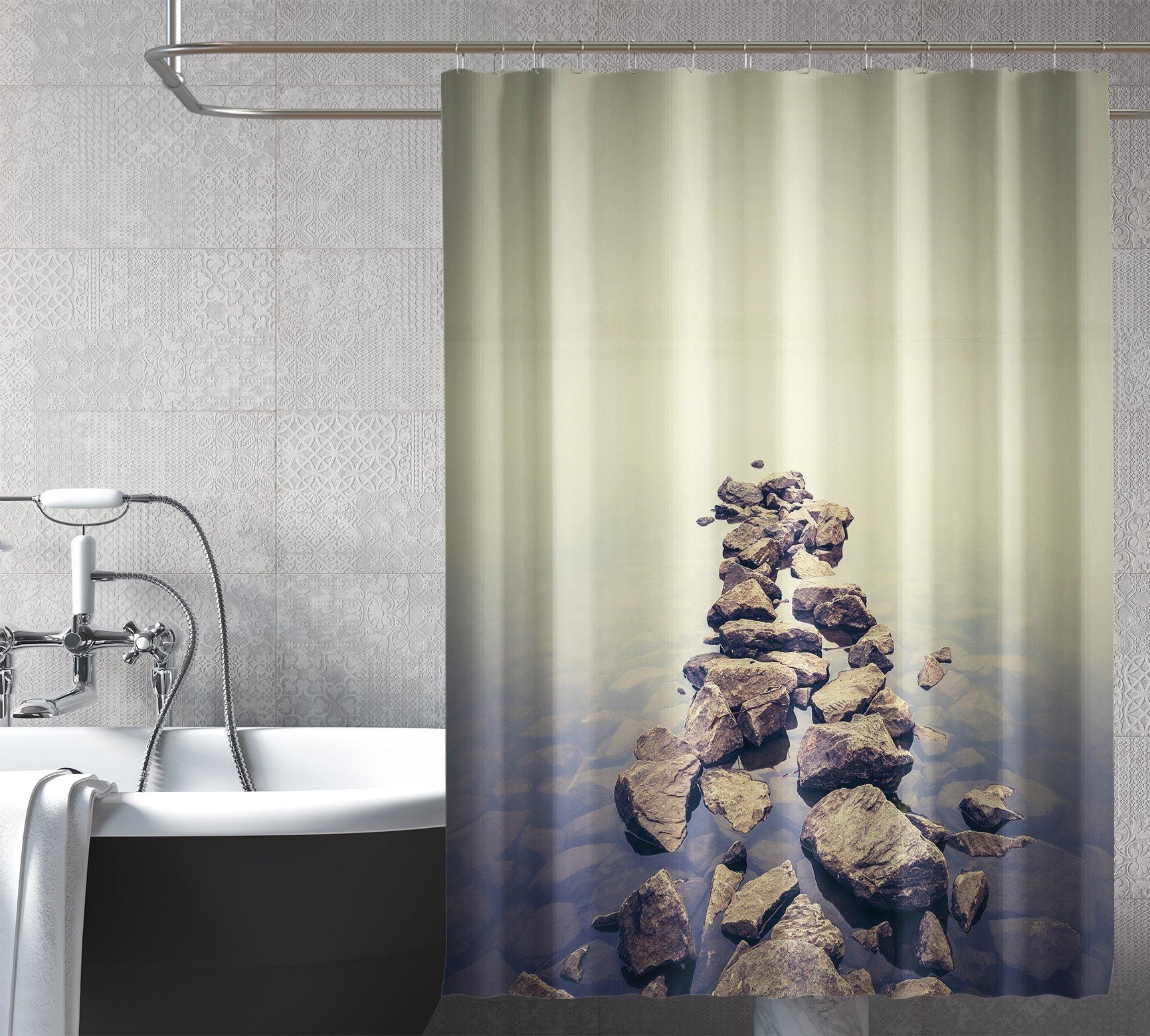 3D Stone Road 039 Shower Curtain 3D Shower Curtain AJ Creativity Home 