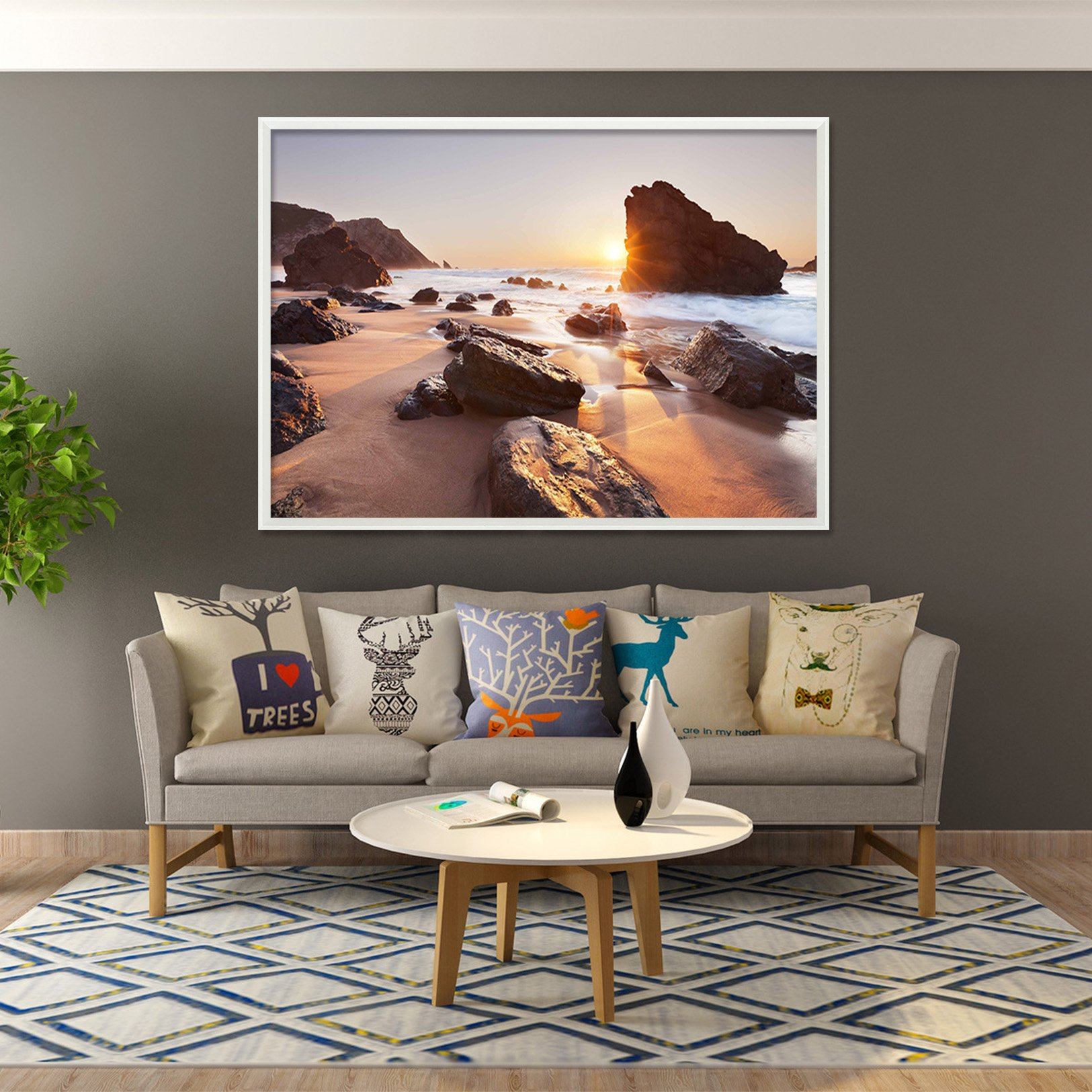 3D Sun Beach 131 Fake Framed Print Painting Wallpaper AJ Creativity Home 