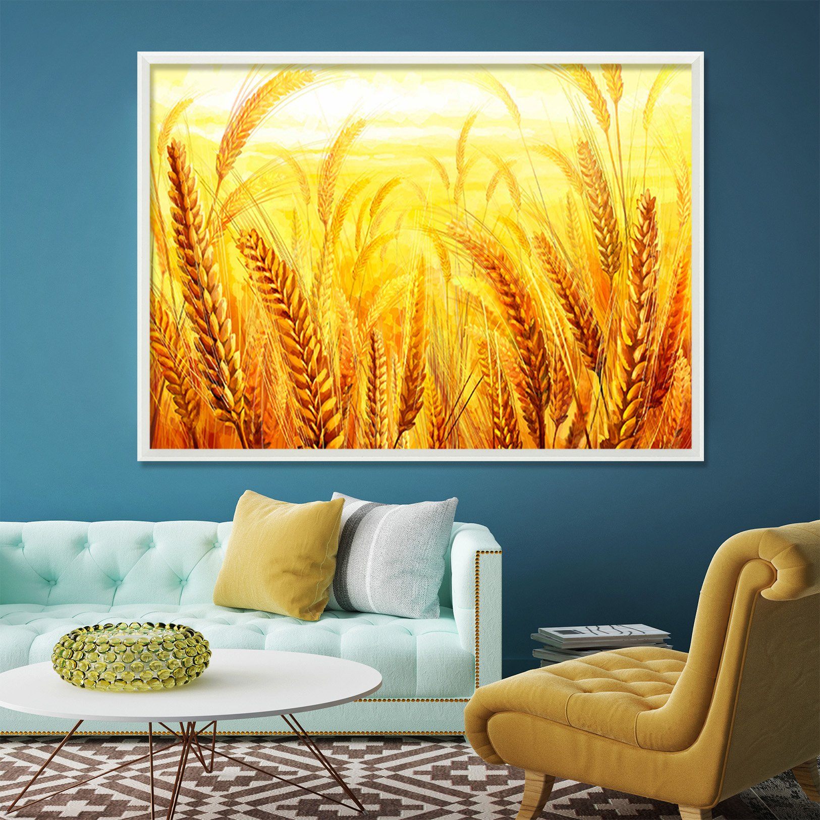 3D Golden Wheat Field 121 Fake Framed Print Painting Wallpaper AJ Creativity Home 