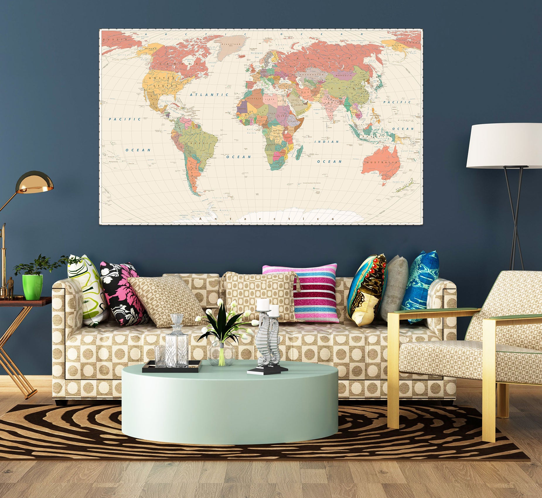 3D Yellow World Map 1089 Wall Sticker