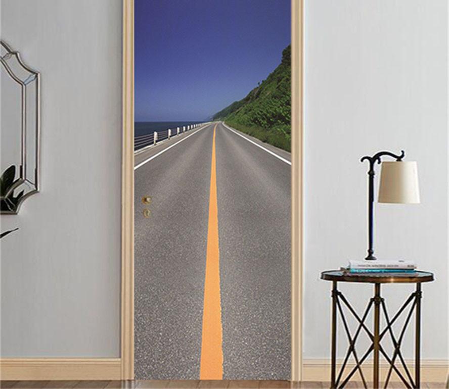 3D road on the trees door mural Wallpaper AJ Wallpaper 