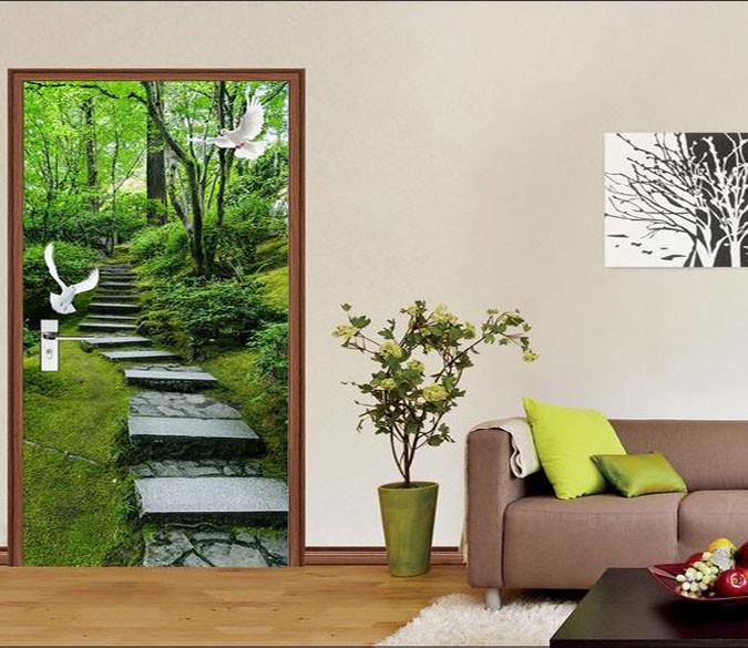 3D forest stone stairs door mural Wallpaper AJ Wallpaper 