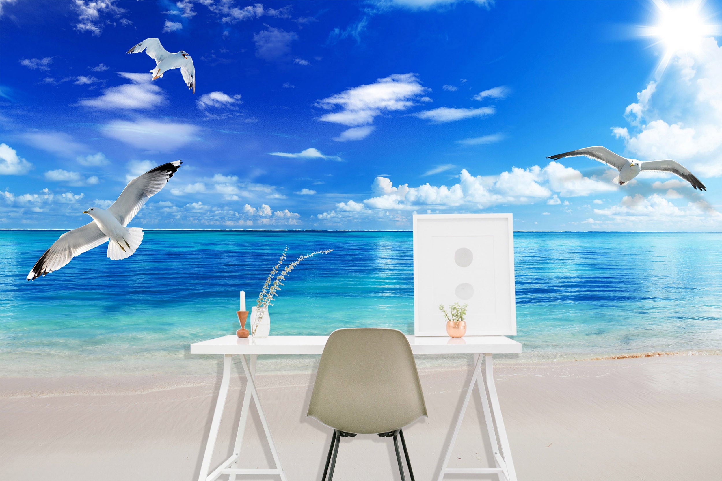 3D Ocean Seagull 1024 Wall Murals