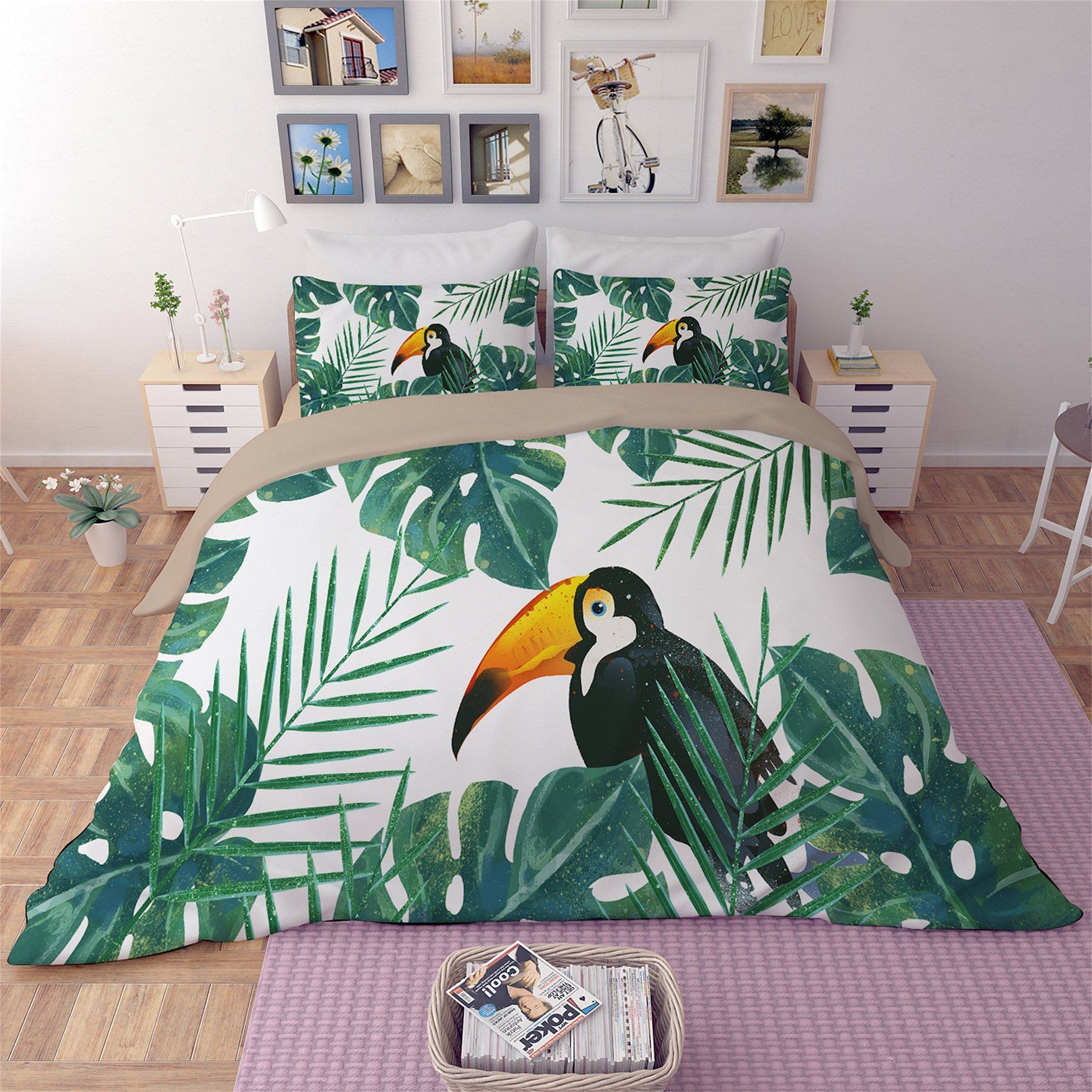 3D Toucan Leaves 102 Bed Pillowcases Quilt Wallpaper AJ Wallpaper 