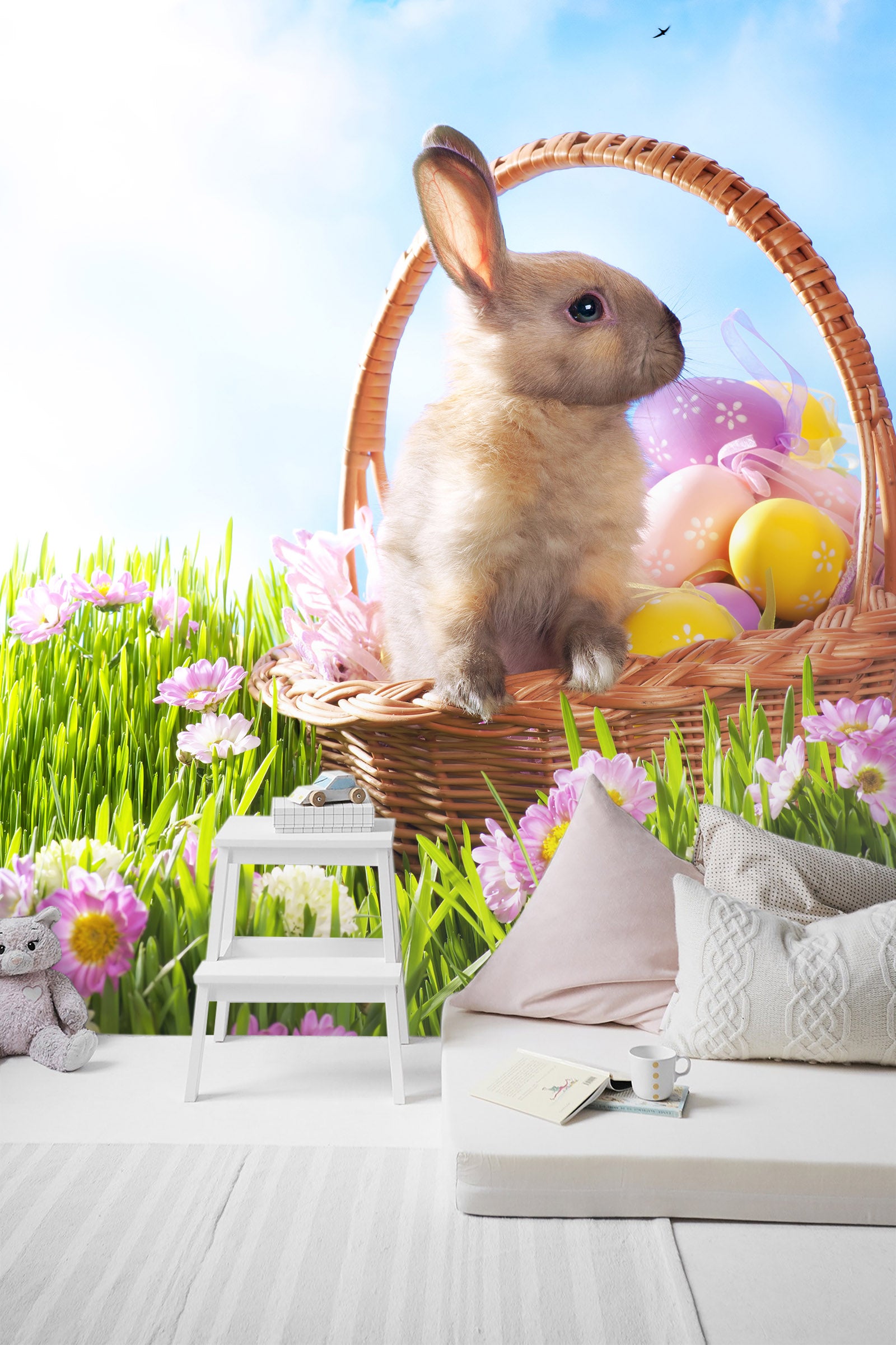 3D Rabbit Flower Basket 144 Wall Murals