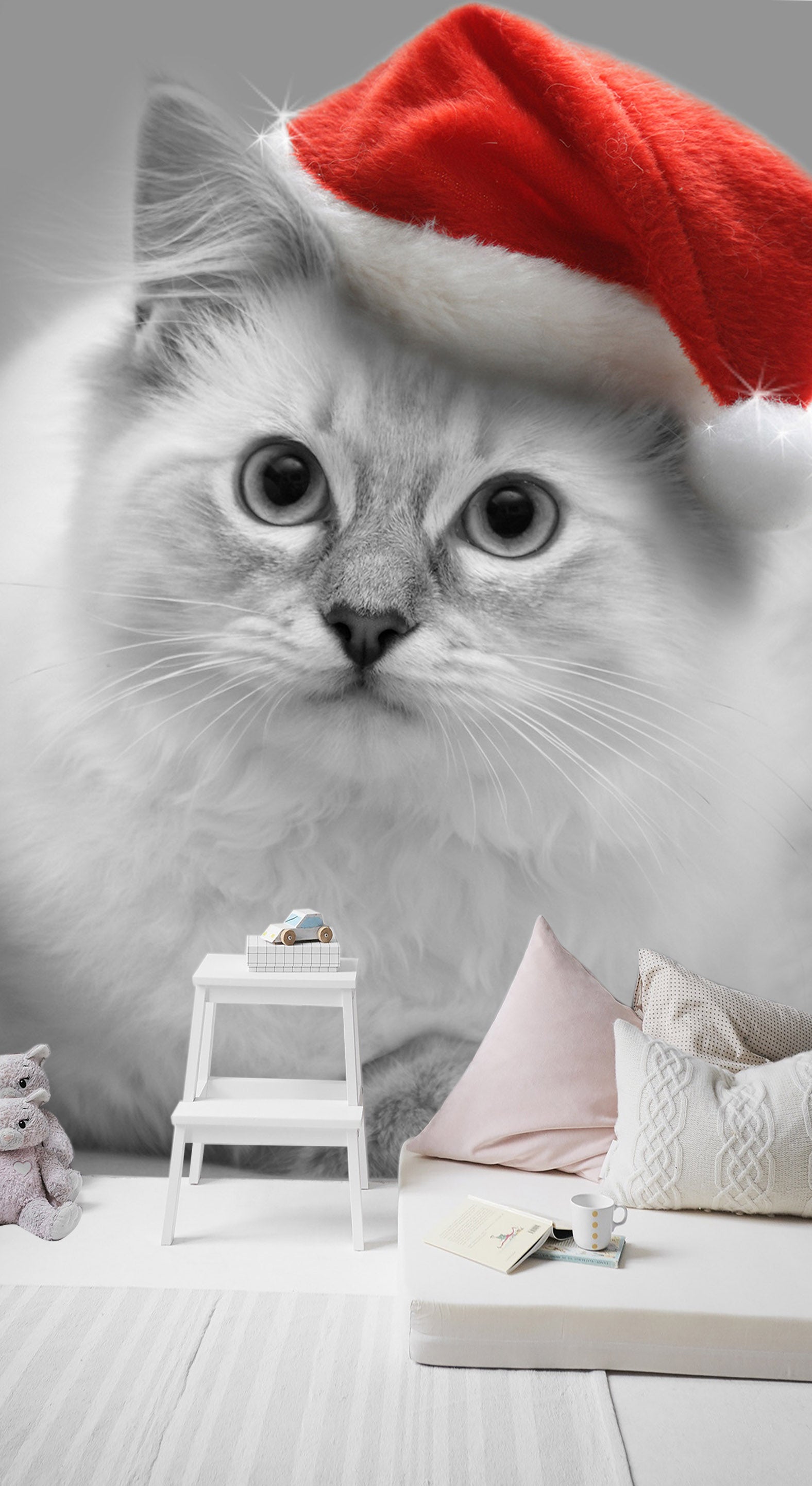 3D Kitten Christmas Hat 112 Wall Murals