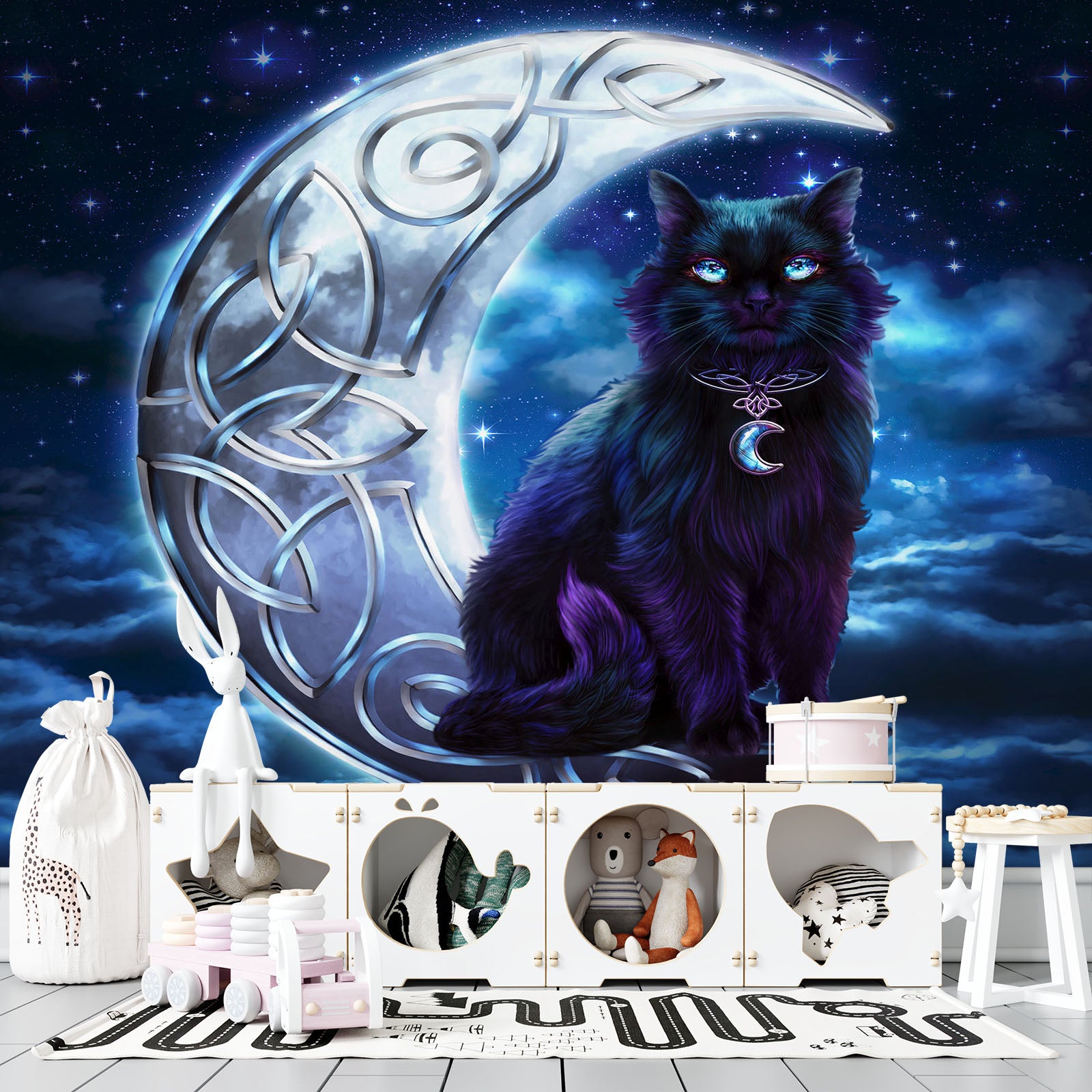 3D Moon Cat 8769 Brigid Ashwood Wall Mural Wall Murals