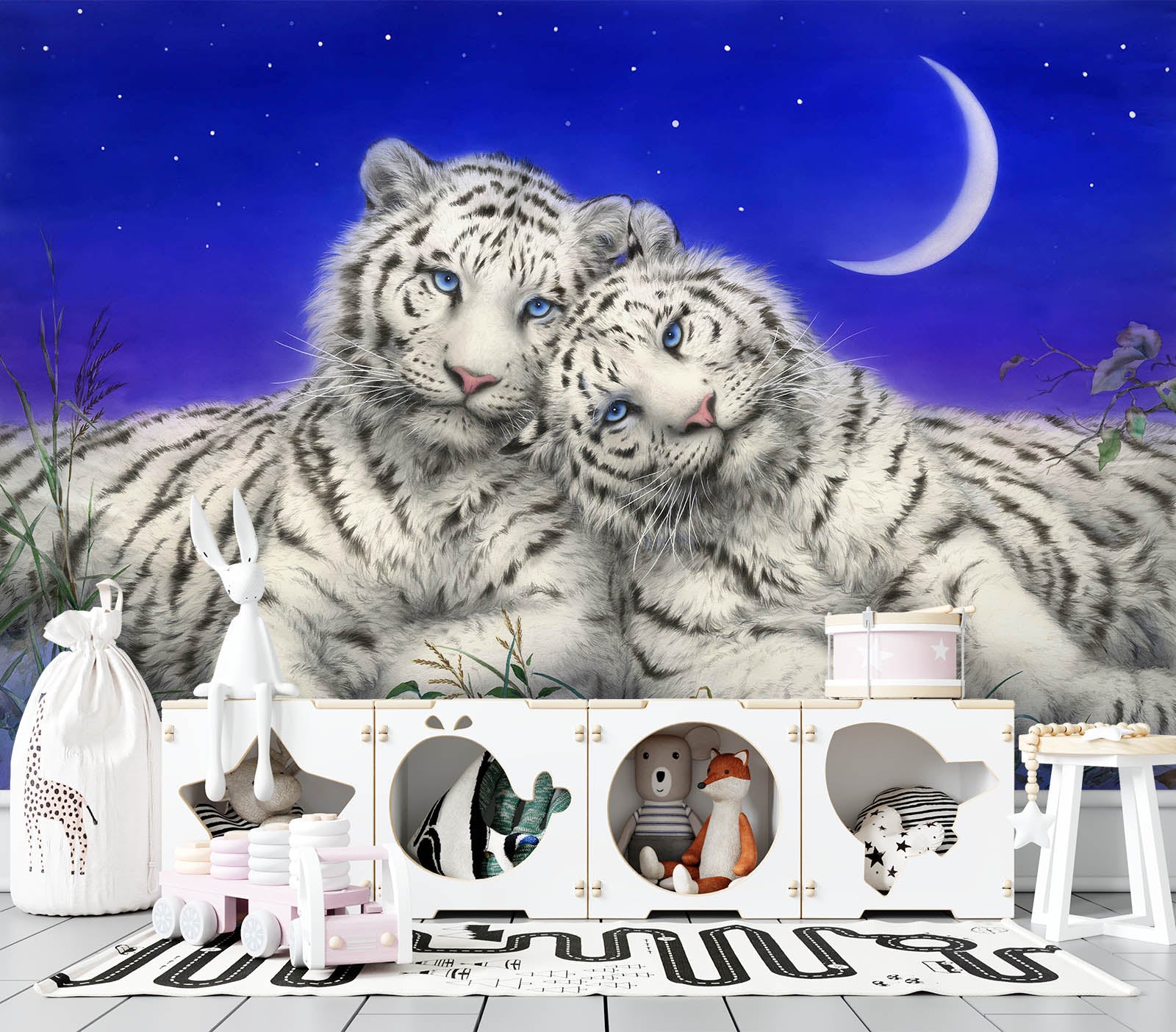 3D White Tiger Moon 5545 Kayomi Harai Wall Mural Wall Murals