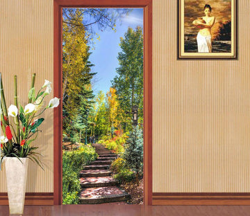 3D stone steps and green oil paintings door mural Wallpaper AJ Wallpaper 