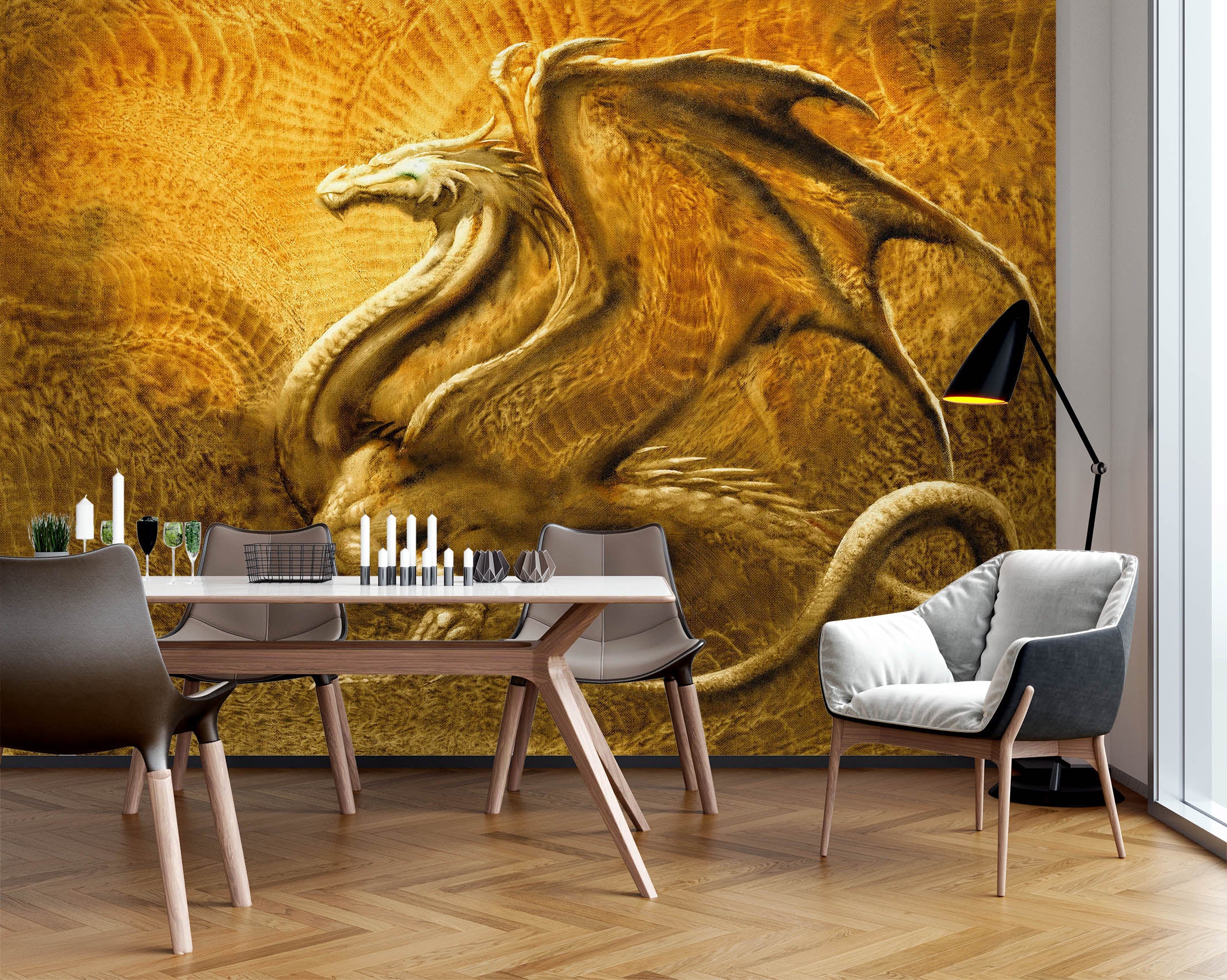 3D Golden Dragon 7080 Ciruelo Wall Mural Wall Murals