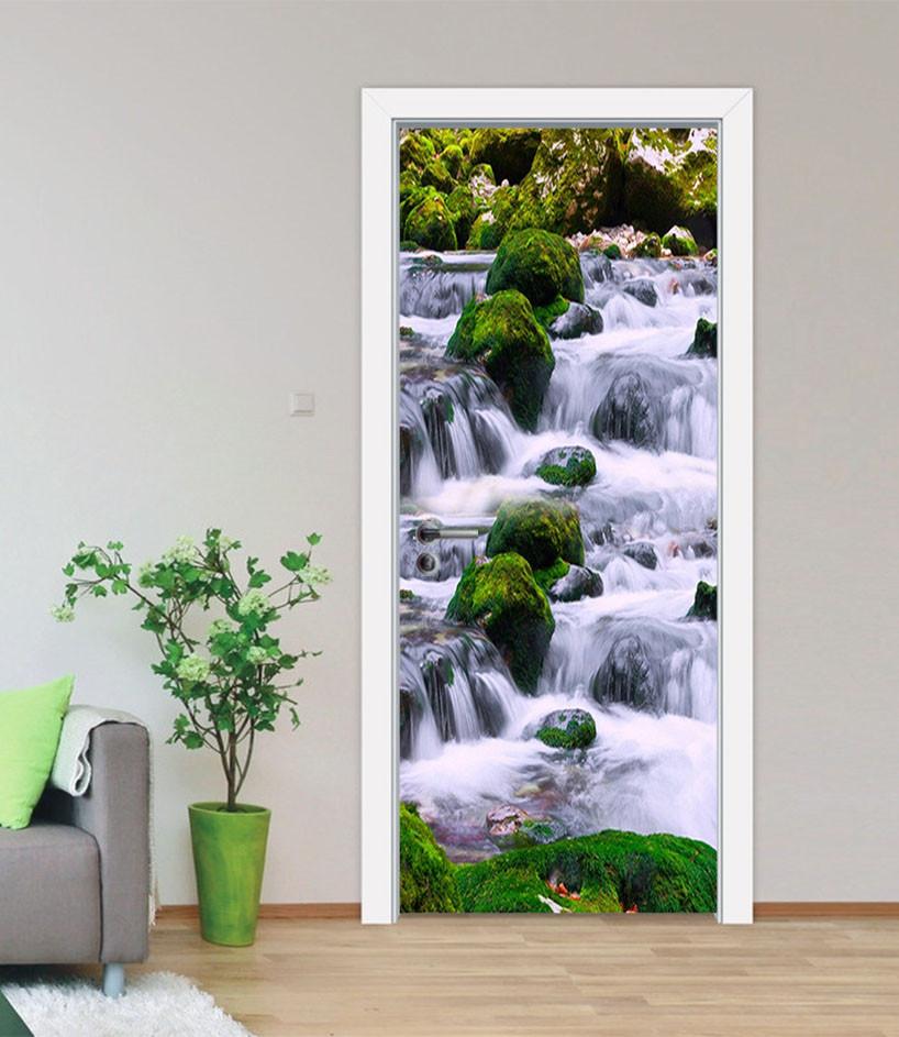 3D stone in the river door mural Wallpaper AJ Wallpaper 