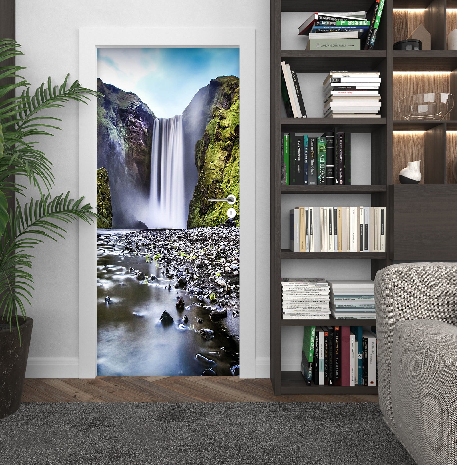 3D Mountain Waterfall 23016 Door Mural