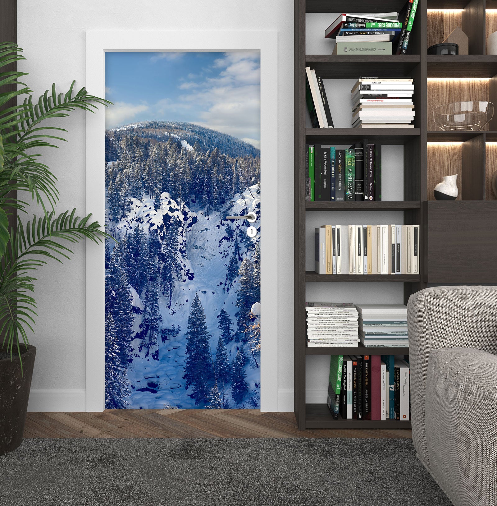 3D Woods Snow Mountain 107208 Beth Sheridan Door Mural