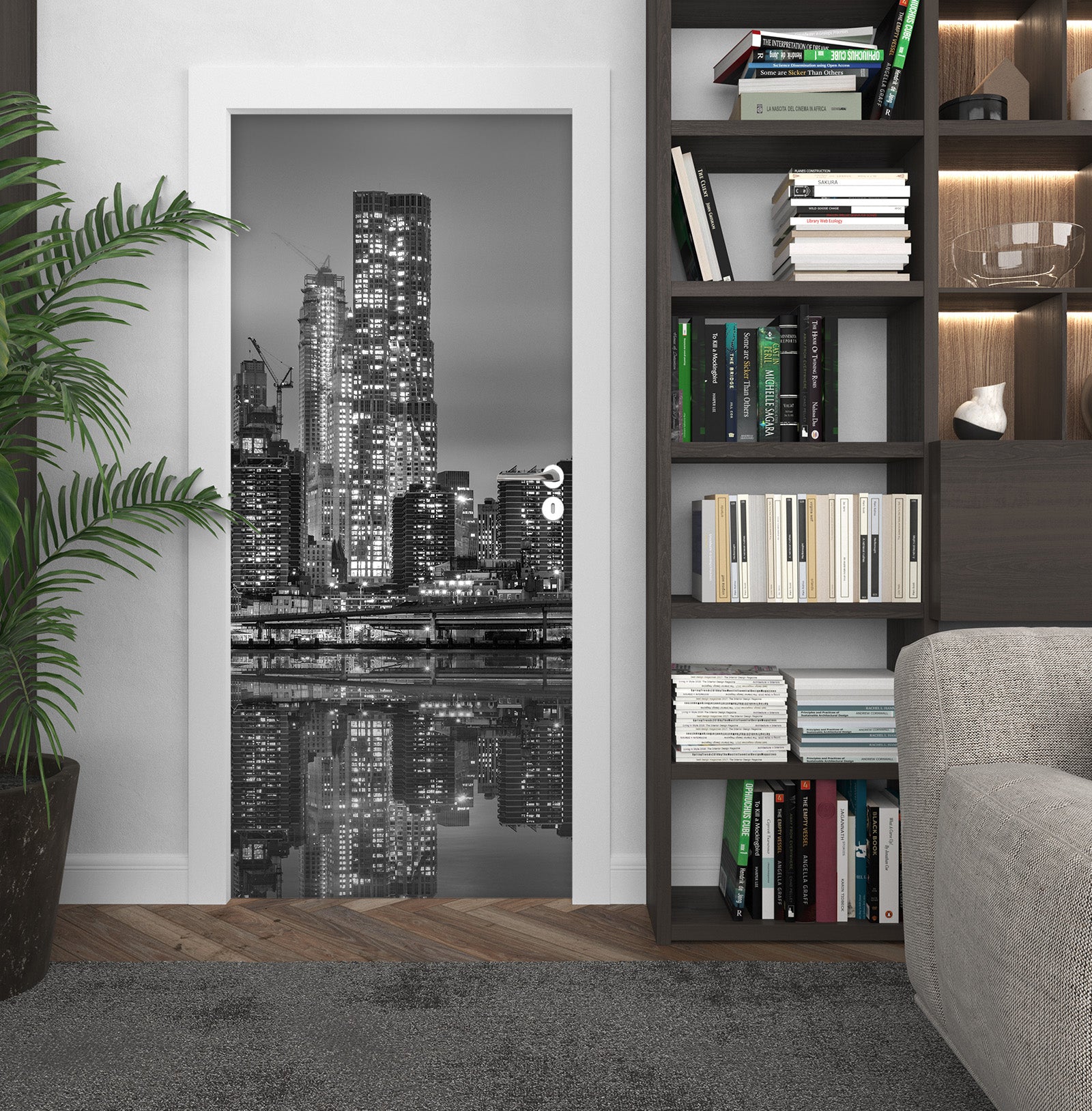 3D Gray High-Rise Night 114122 Marco Carmassi Door Mural