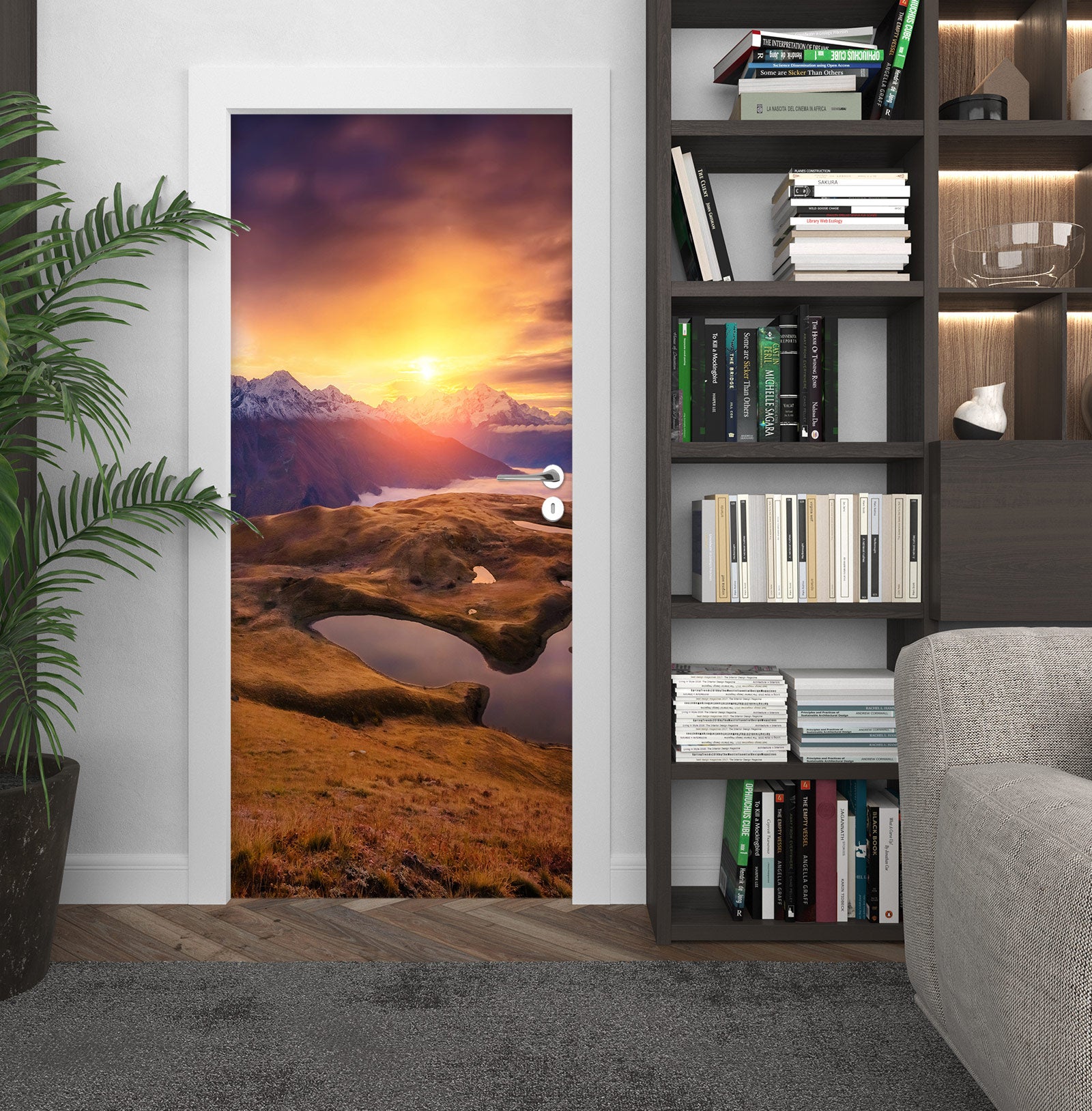 3D Sunset Lake 140 Door Mural