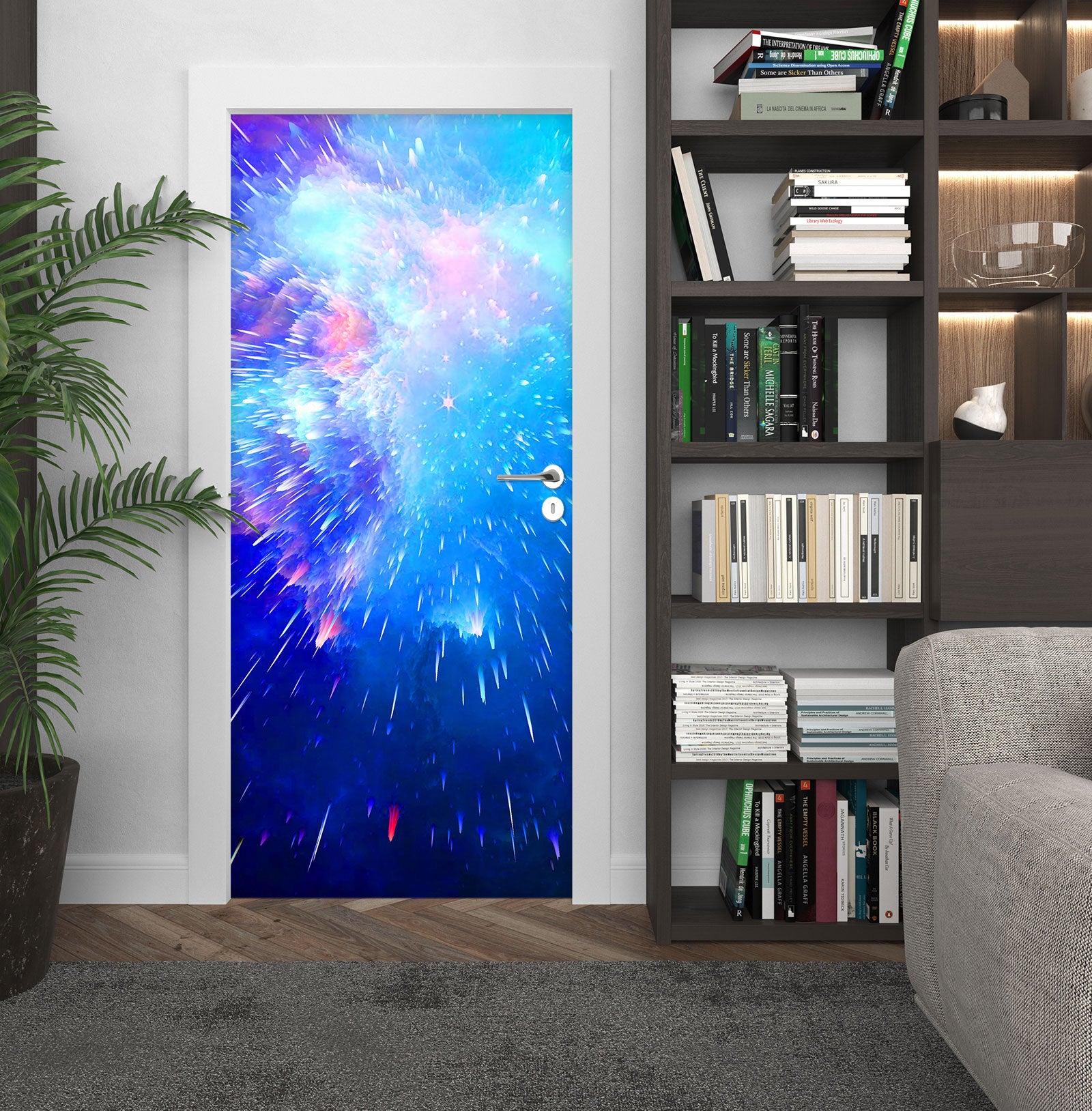 3D Blue Firework 24196 Door Mural