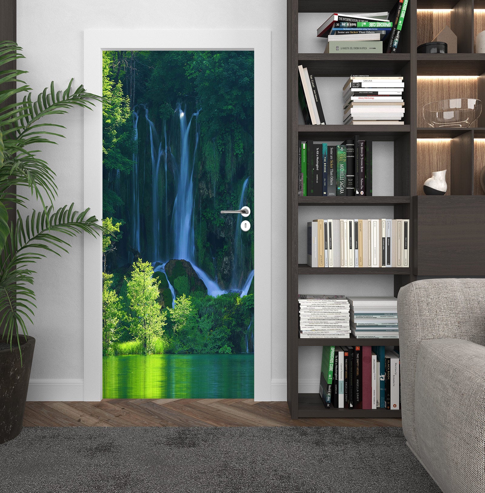 3D Waterfall Woods 110 Door Mural