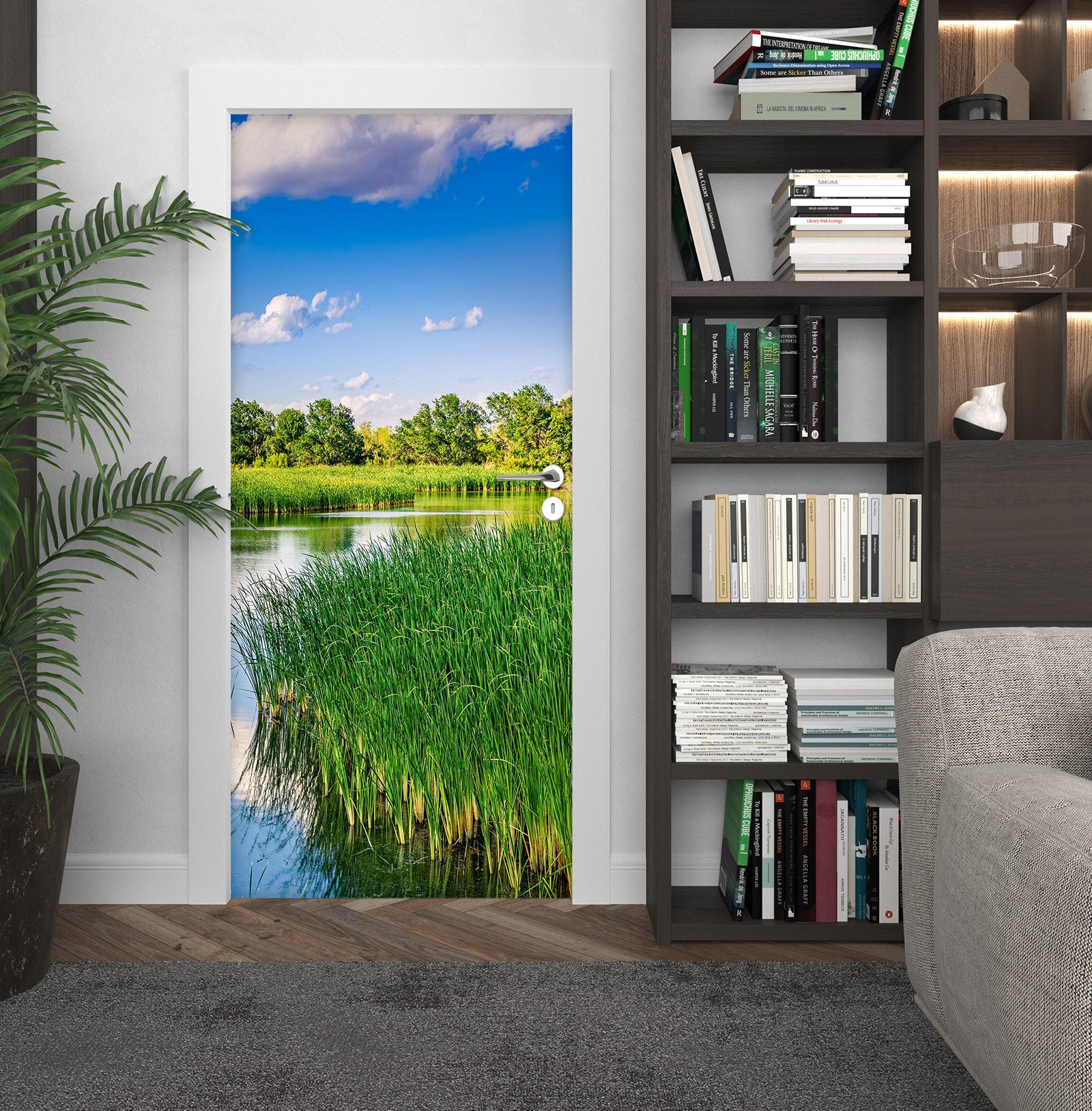 3D Grass River Sky 107220 Beth Sheridan Door Mural