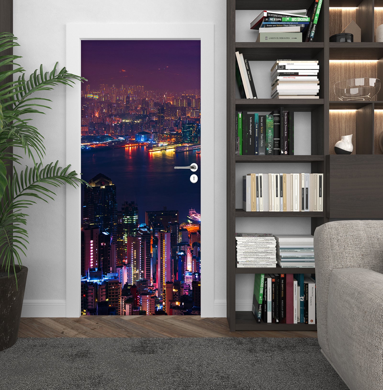 3D City Building River Night 119110 Marco Carmassi Door Mural