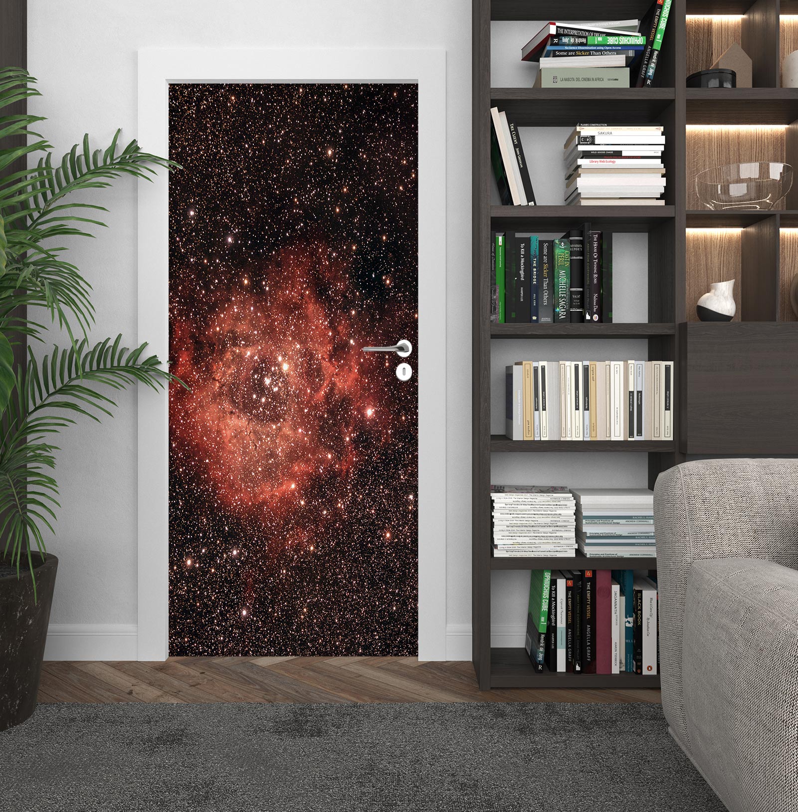 3D Red Starry Sky 24195 Door Mural