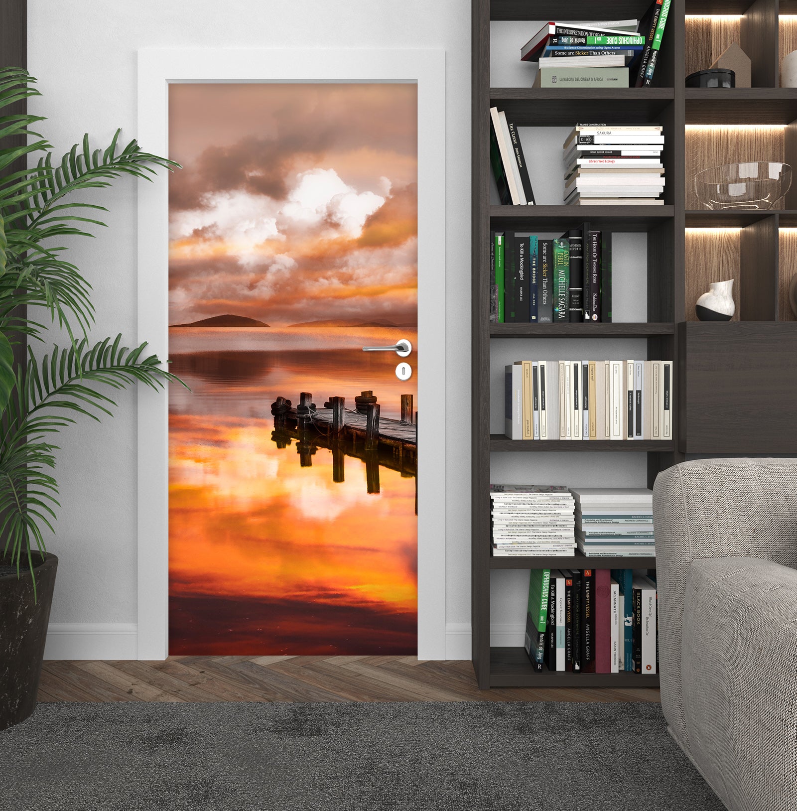 3D Sunset Lake Bridge 12293 Marco Carmassi Door Mural