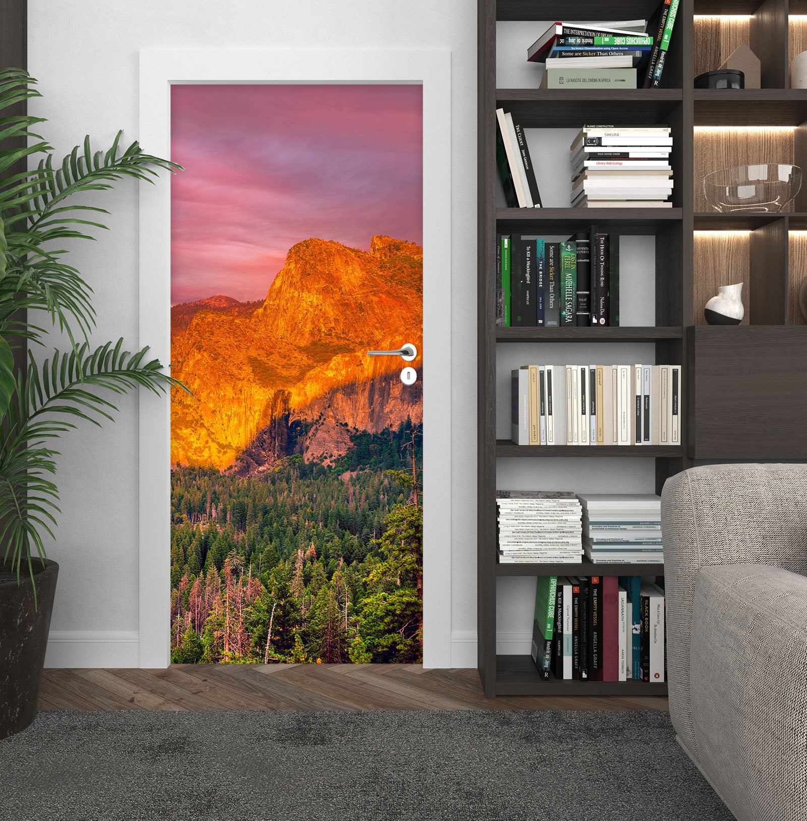 3D Sunset Mountains Woods 122156 Marco Carmassi Door Mural