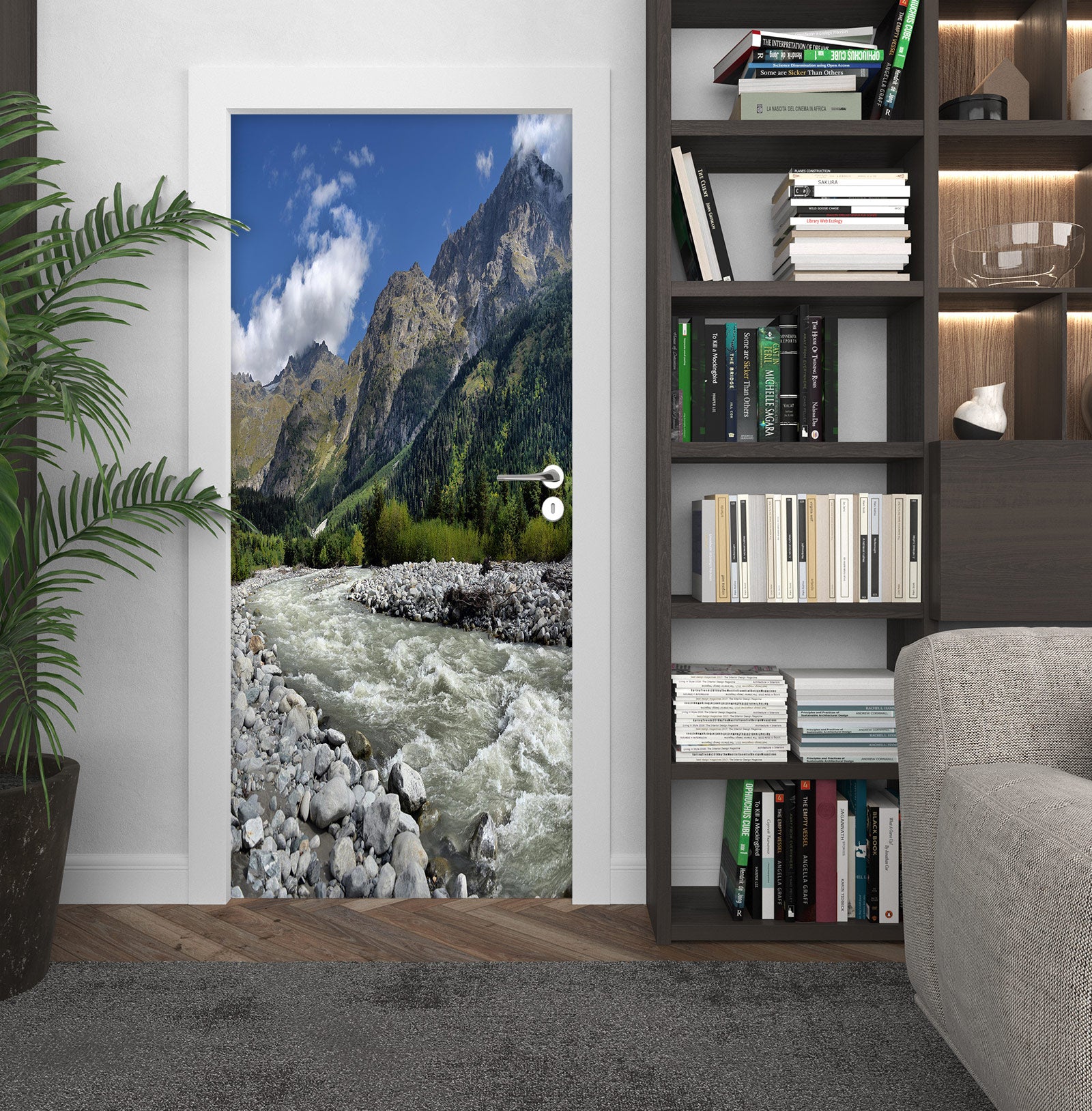 3D Green Mountain Forest 176 Door Mural