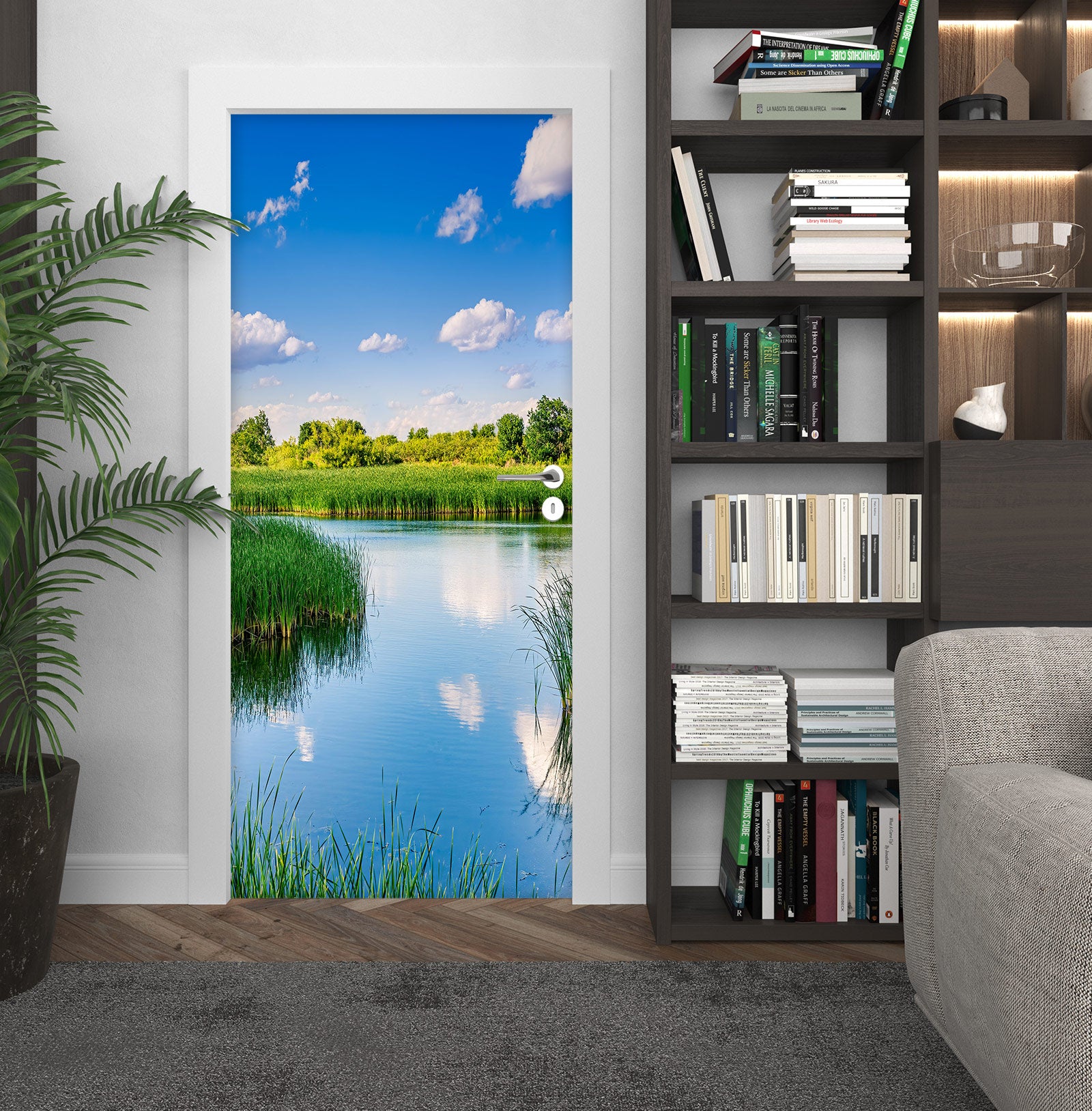 3D Grass Sky River 107219 Beth Sheridan Door Mural