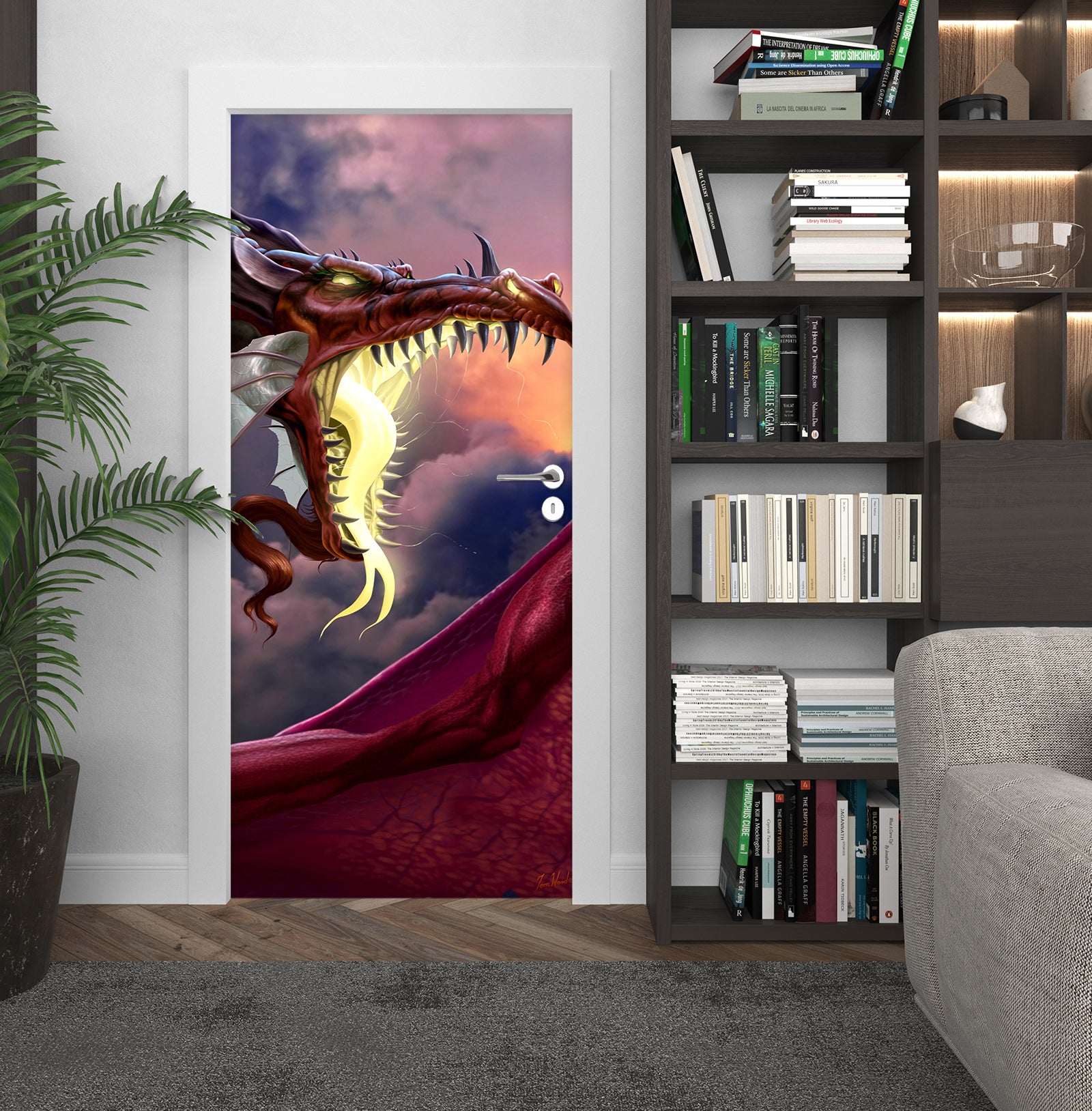 3D Red Dragon 644 Tom Wood Door Mural