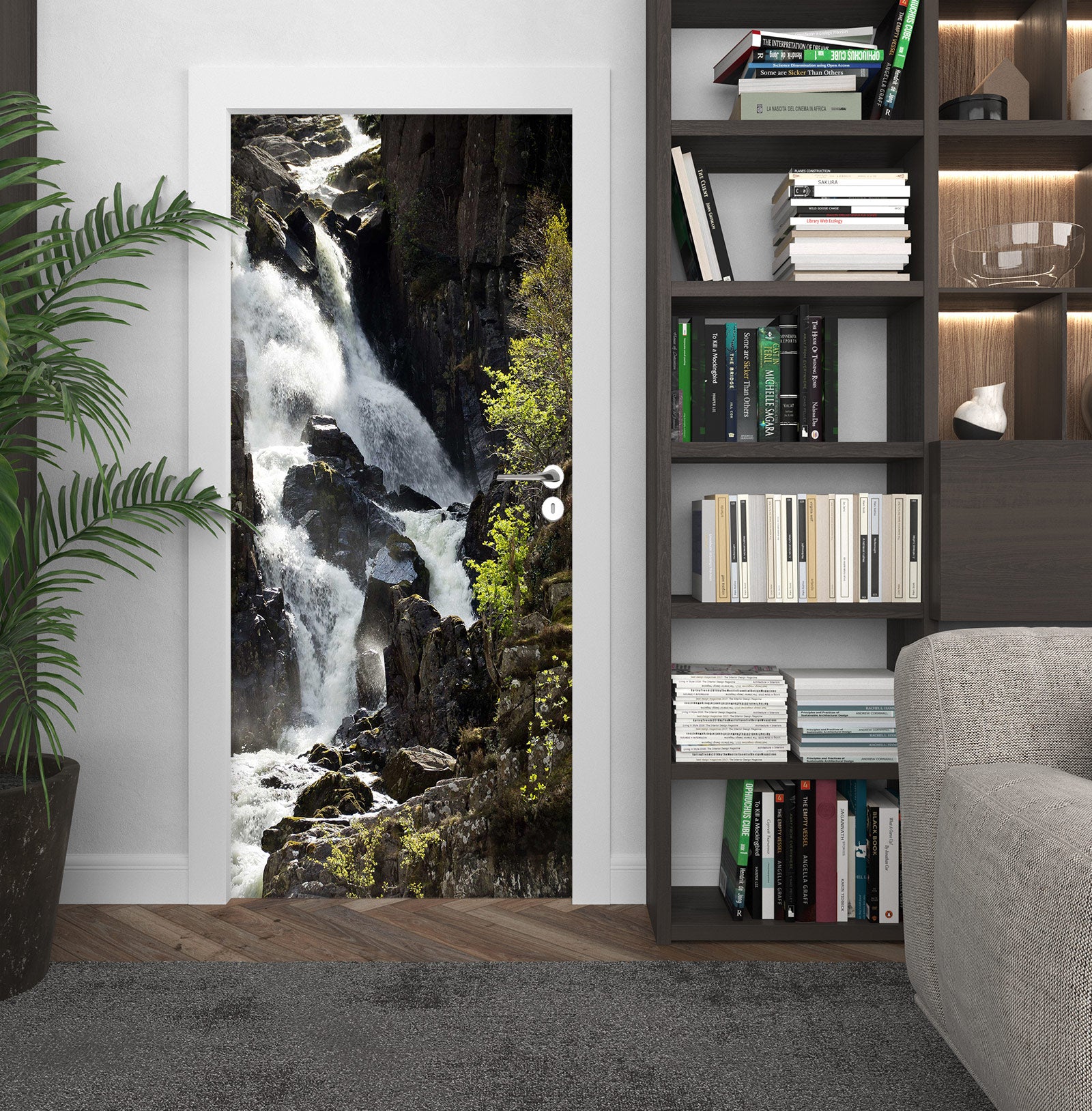 3D Mountain Waterfall 24028 Door Mural