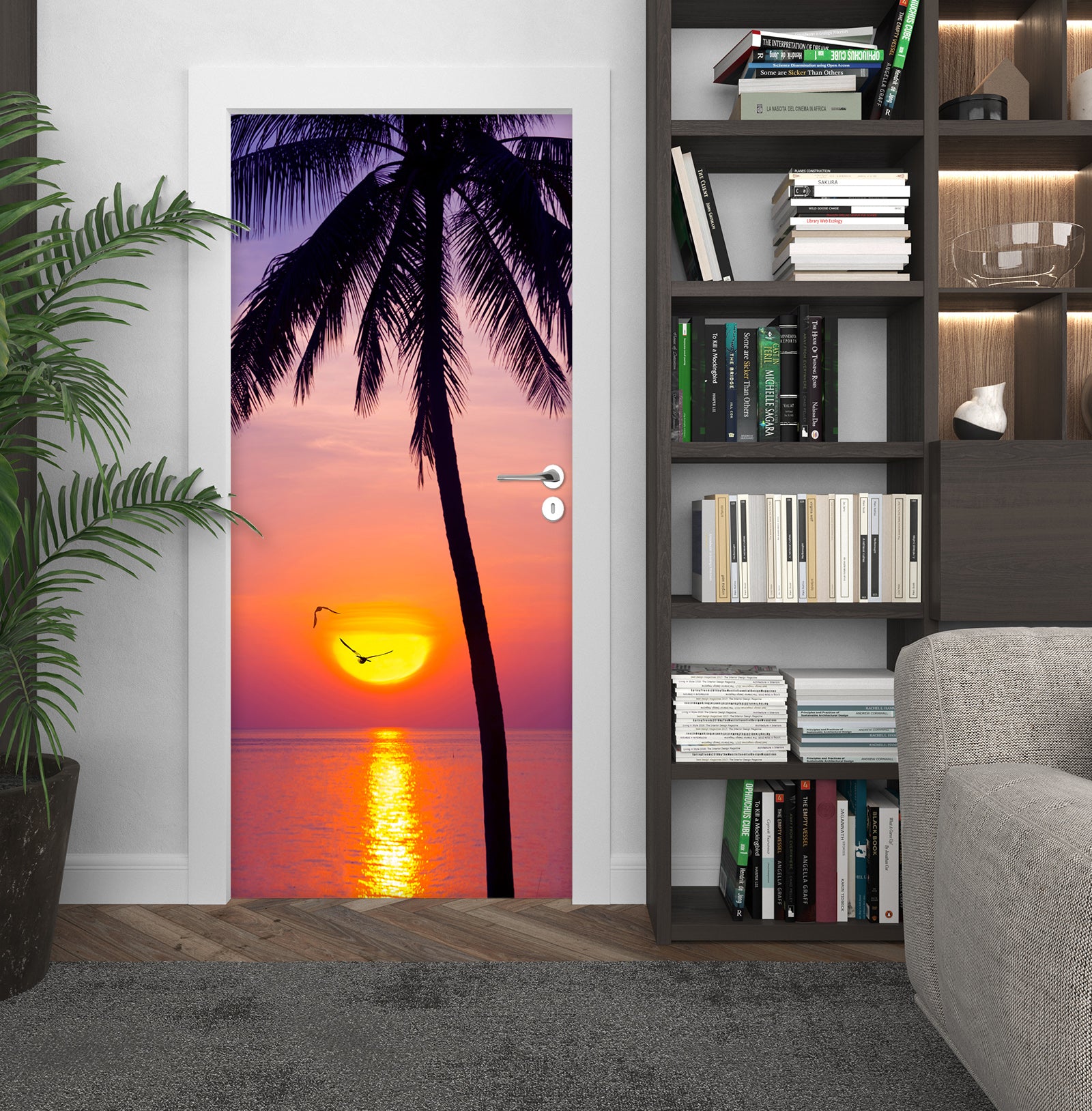 3D Sunset Coconut Tree 12288 Marco Carmassi Door Mural