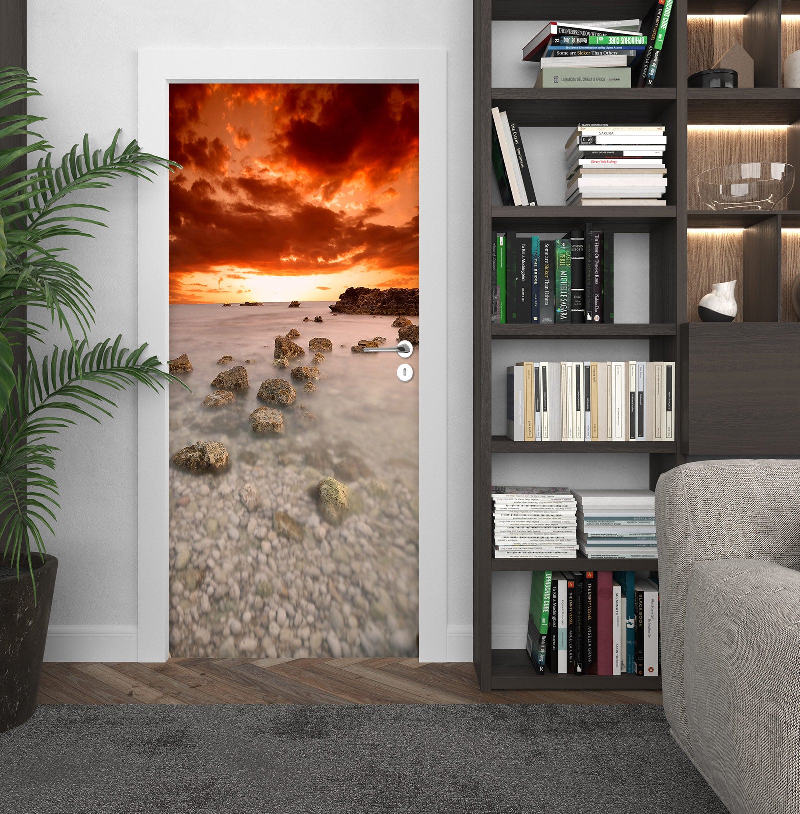 3D Sunset Red Clouds 127 Door Mural