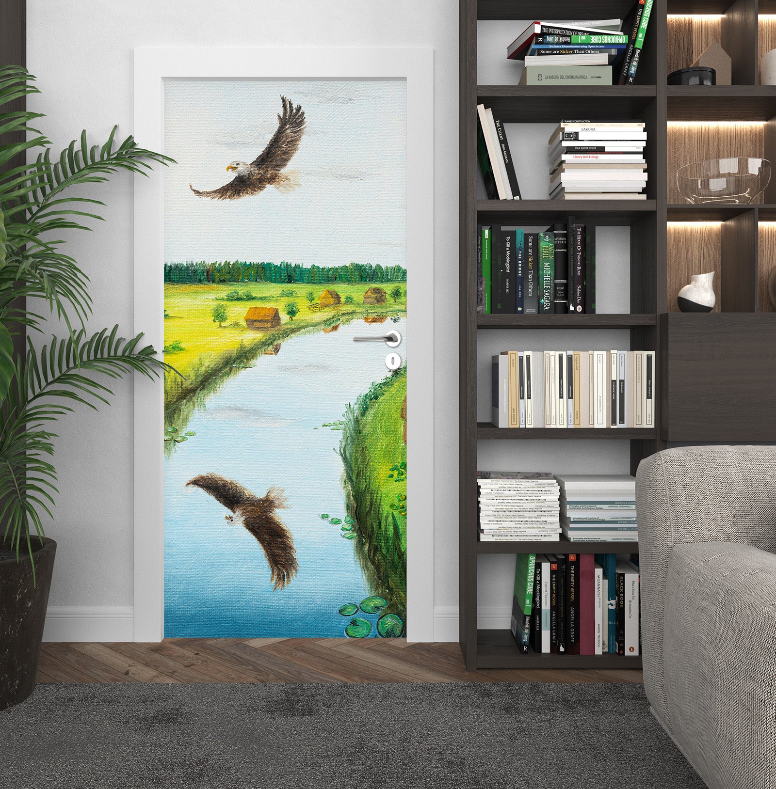 3D River Eagle 9428 Marina Zotova Door Mural