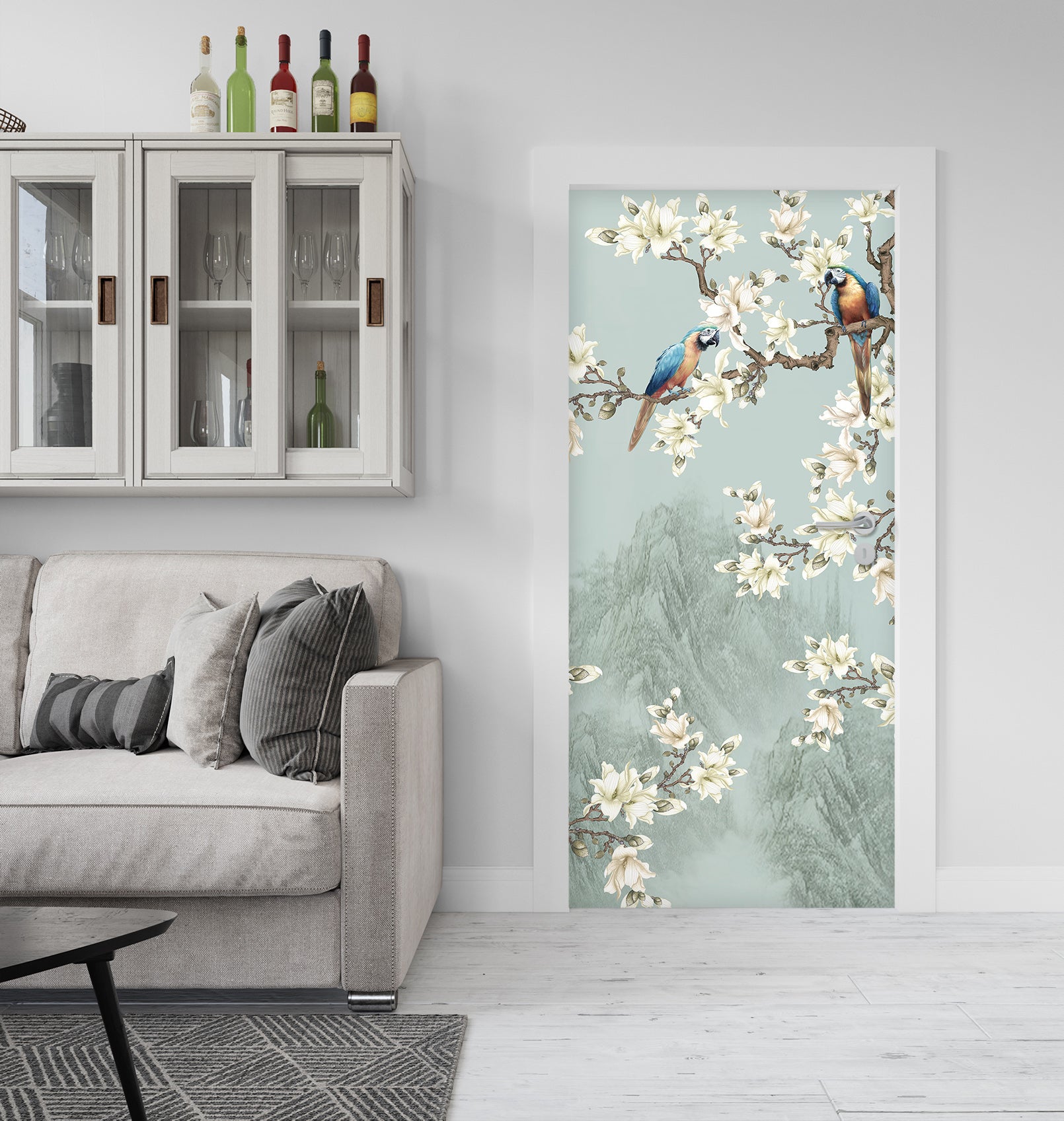 3D Flowers Birds 21189 Door Mural