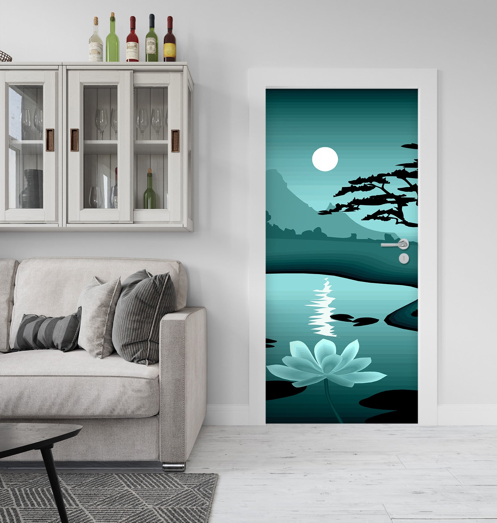 3D Moon Lotus River 235 Door Mural