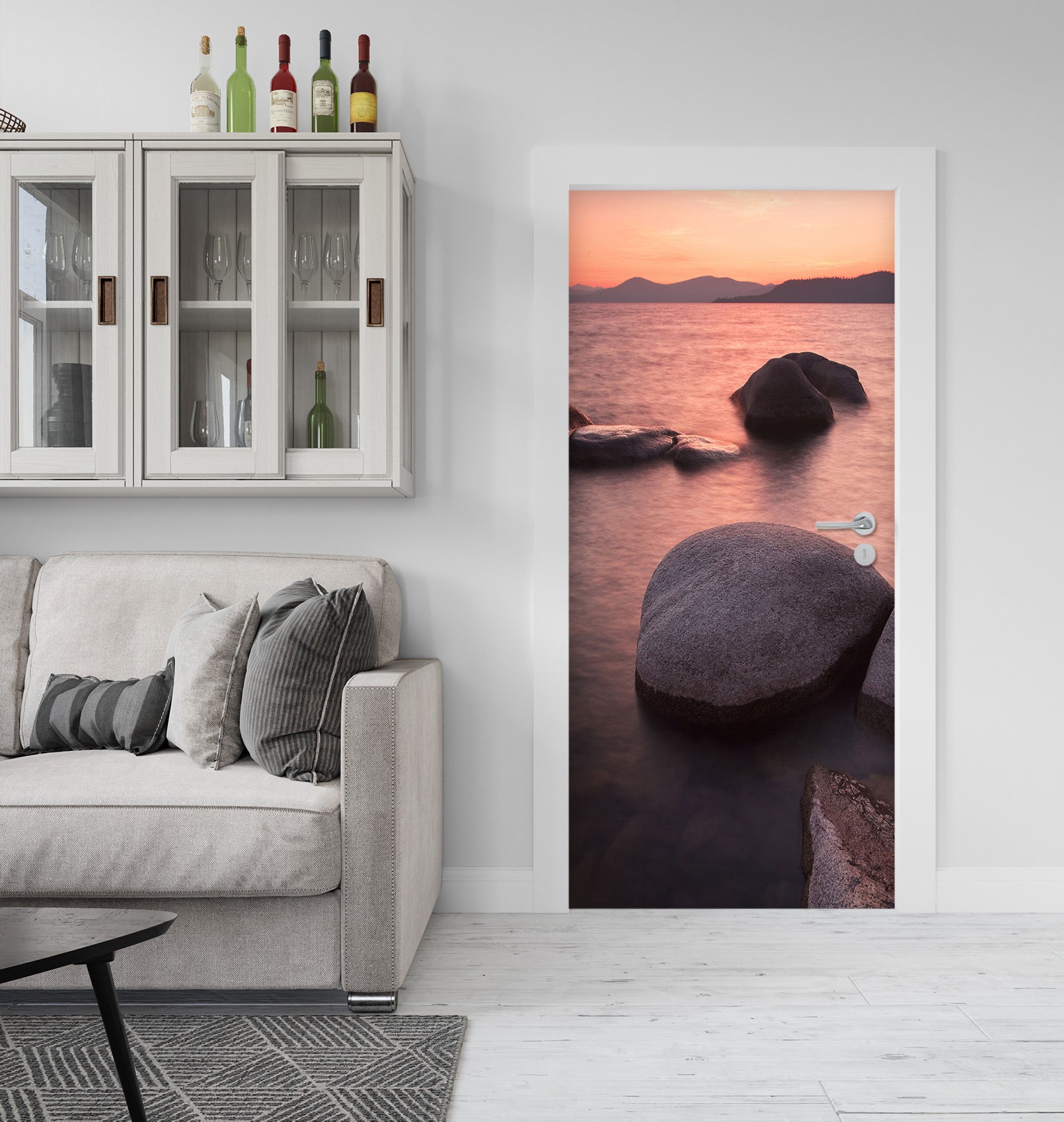 3D Sunset Sea Stones 122 Door Mural