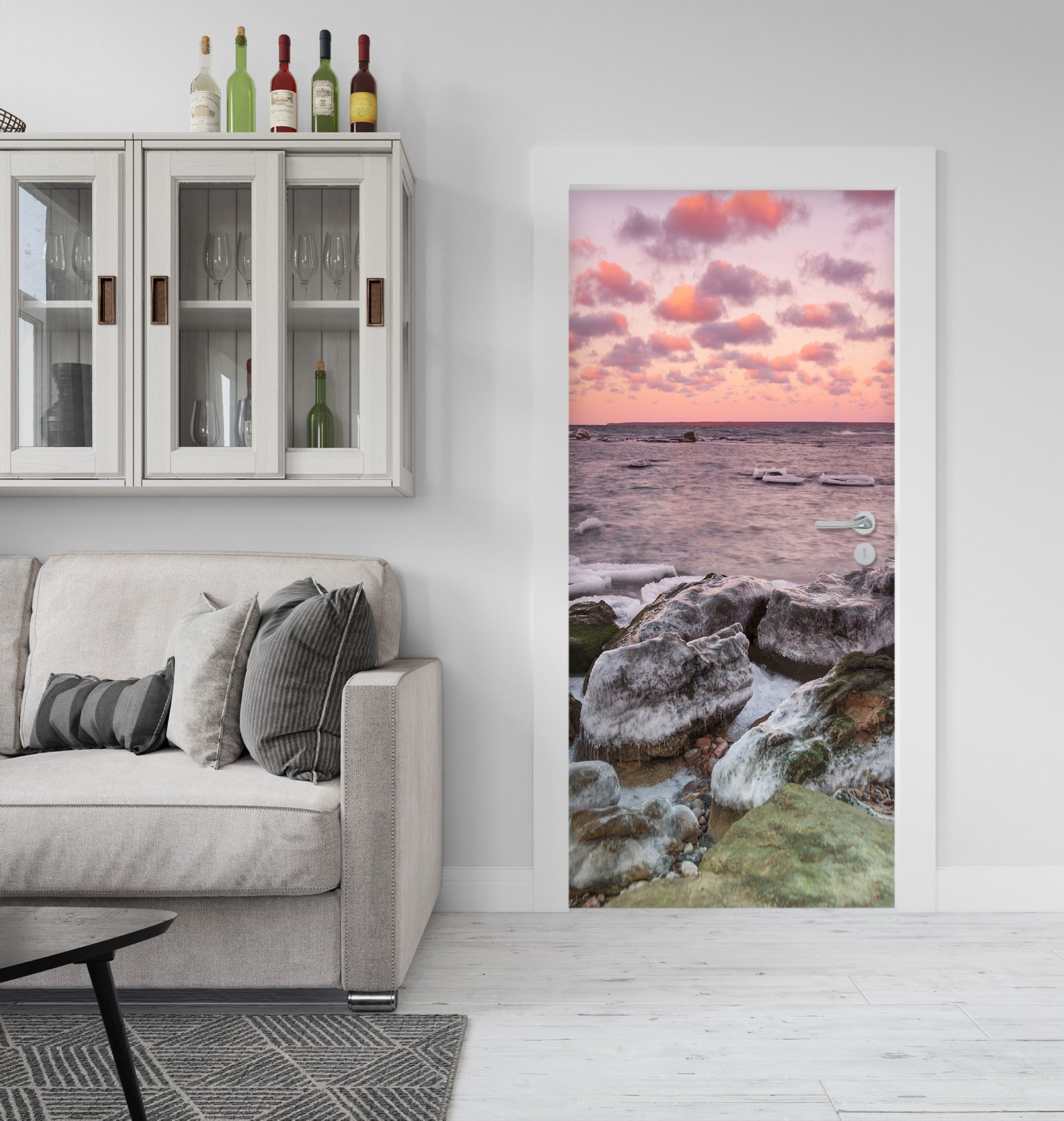 3D Pink Sky Sea 081 Door Mural