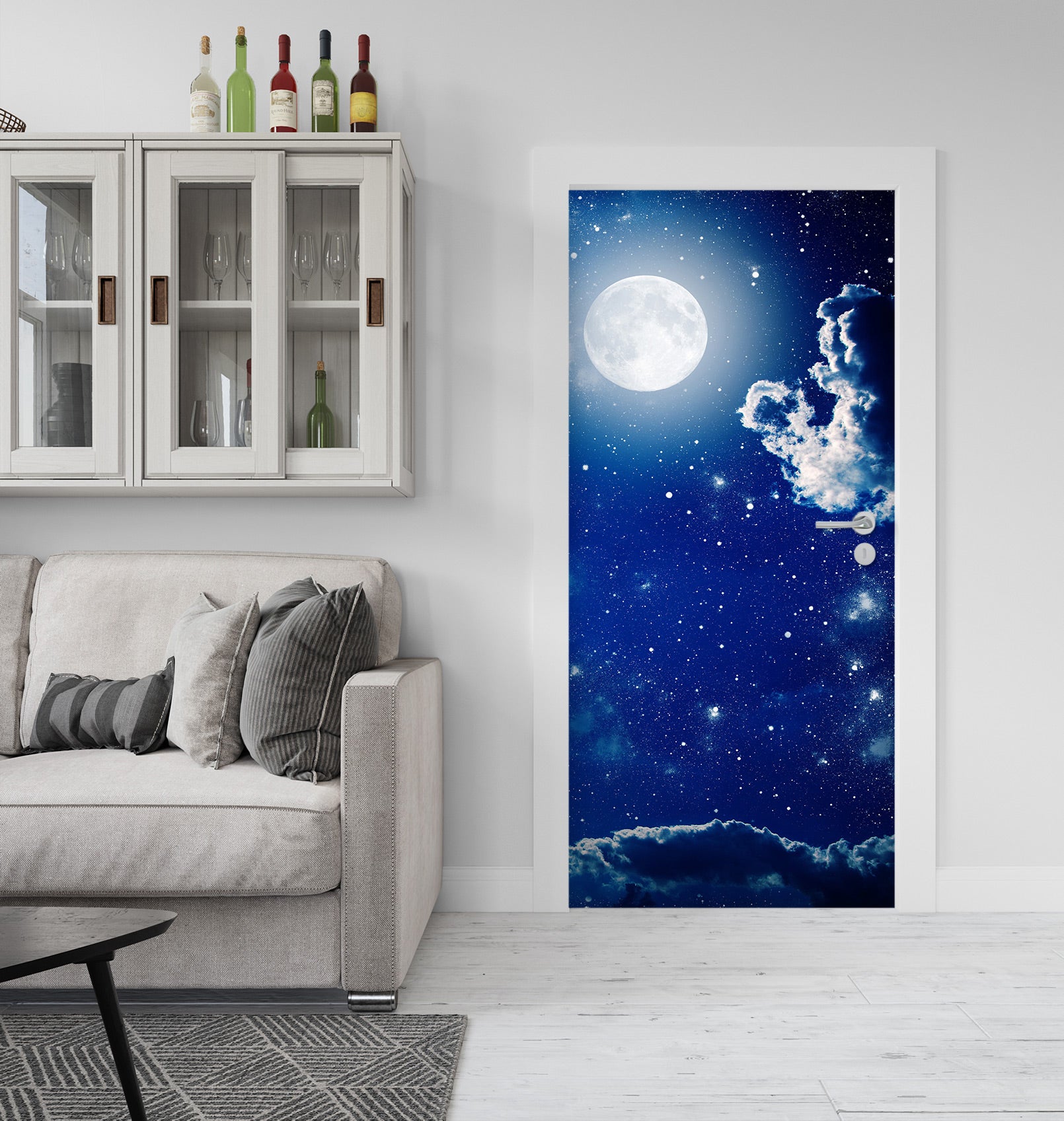 3D Blue Sky Moon 213 Door Mural