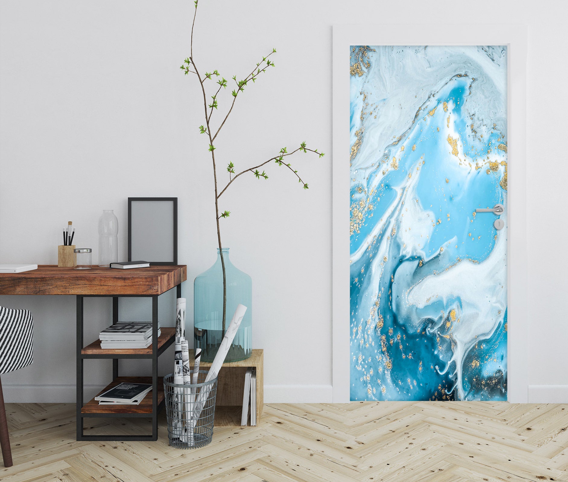 3D Light Blue Marble 25051 Door Mural